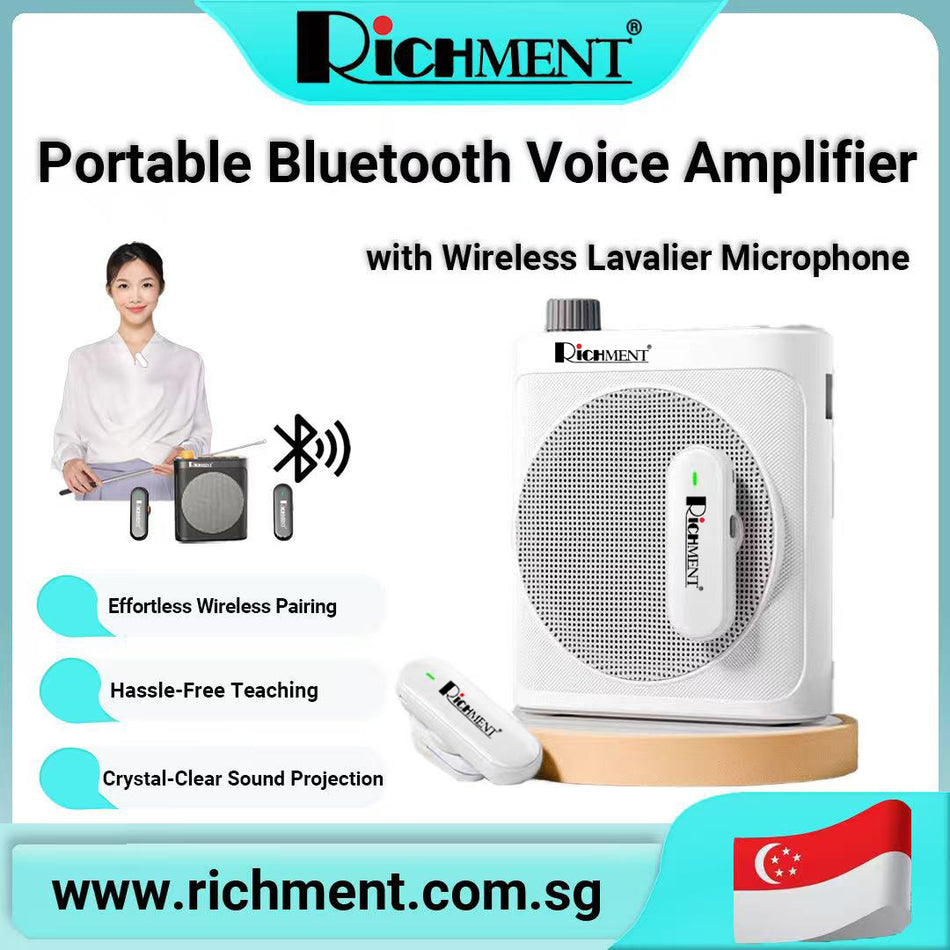 【✅SG Brand🔥】RICHMENT Portable Speaker System Bluetooth Voice Amplifier with Wireless Lavalier Microphone Personal Teacher Microphone Mini Dual Mics for Classroom/Yoga/Meetings/Speeches/Tours Teacher Must Have