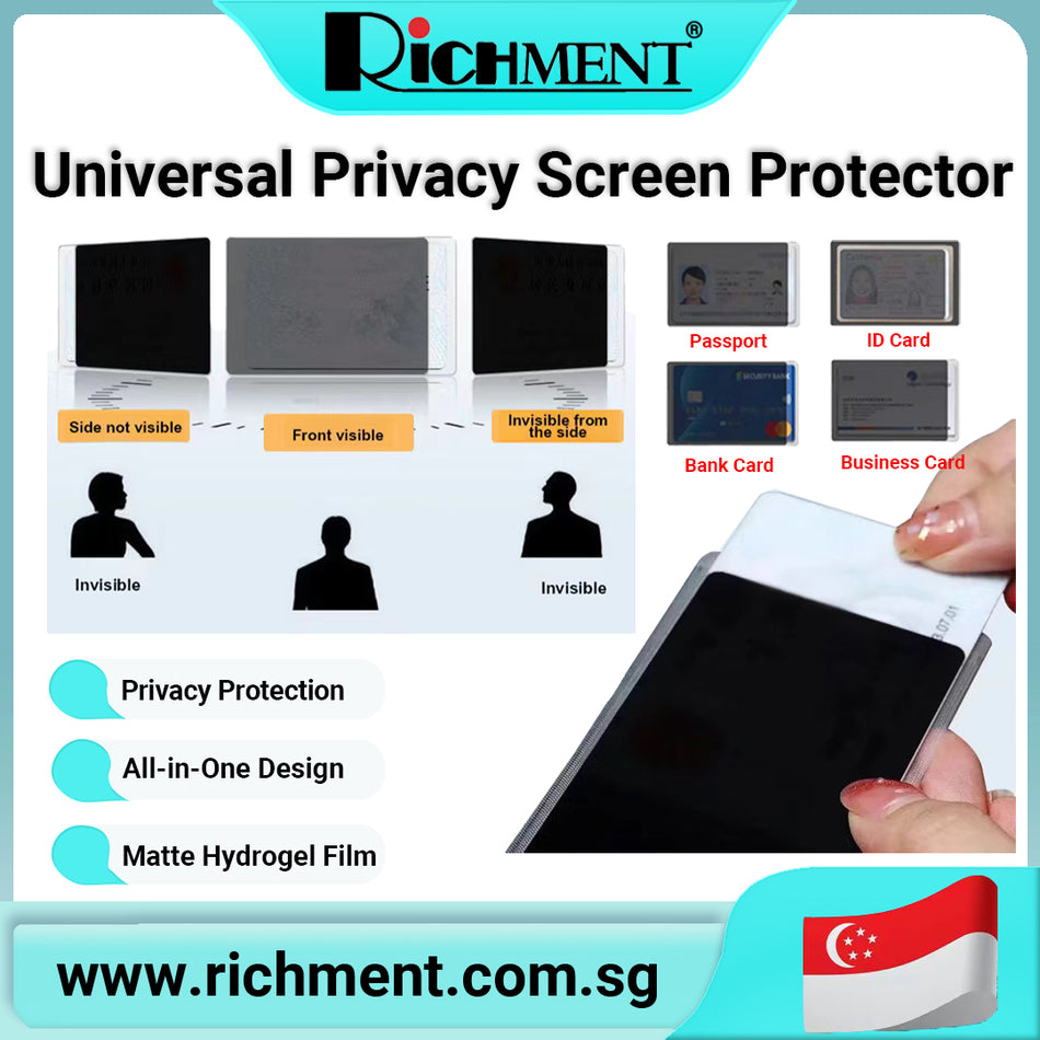 【✅SG Brand🔥】RICHMENT Protect Privacy Safe Anti-Theft Multifunctional Anti-Peeping Anti-Spy Privacy Hydrogel Screen Protector Hydrogel Film with Clear Card Holder for ID Card,Bank Card, Credit Card