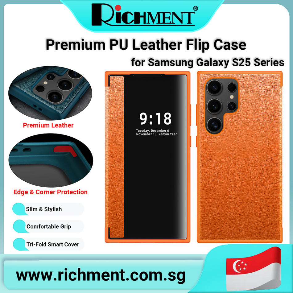 【✅SG Brand🔥】RICHMENT Premium PU Leather Flip Case for Samsung Galaxy S25 Ultra / Plus / 5G – Slim Folio Book-Style Cover with Magnetic Closure, Camera Protection & Full-Body Shockproof Design – A Practical Gift for Samsung Galaxy Lovers