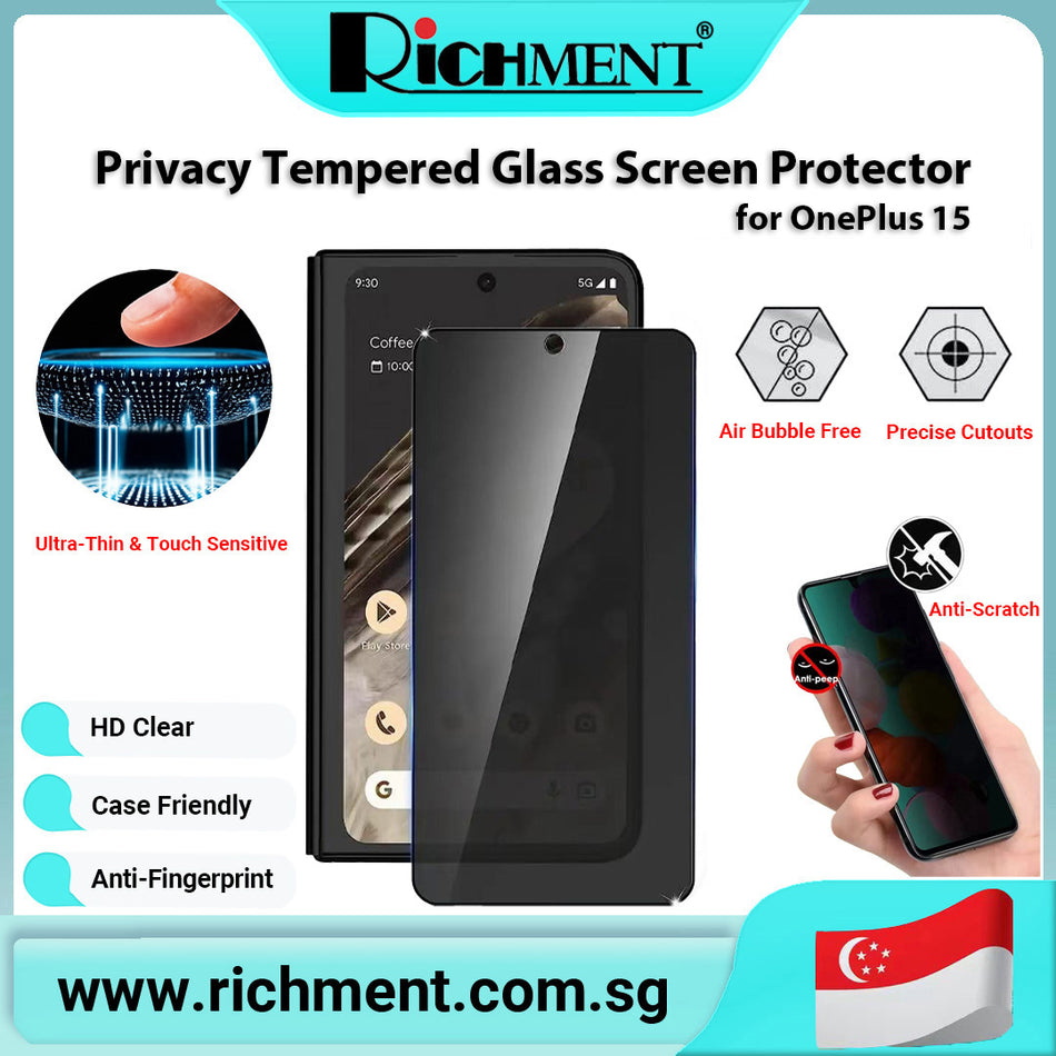 【✅SG Brand🔥】RICHMENT  Anti-Peep Tempered Glass Screen Protector - Shatterproof, 24-Hour Self-Healing, HD Clarity, Anti-Fingerprint, Full Coverage Design, Bubble-Free Application for OnePlus 15