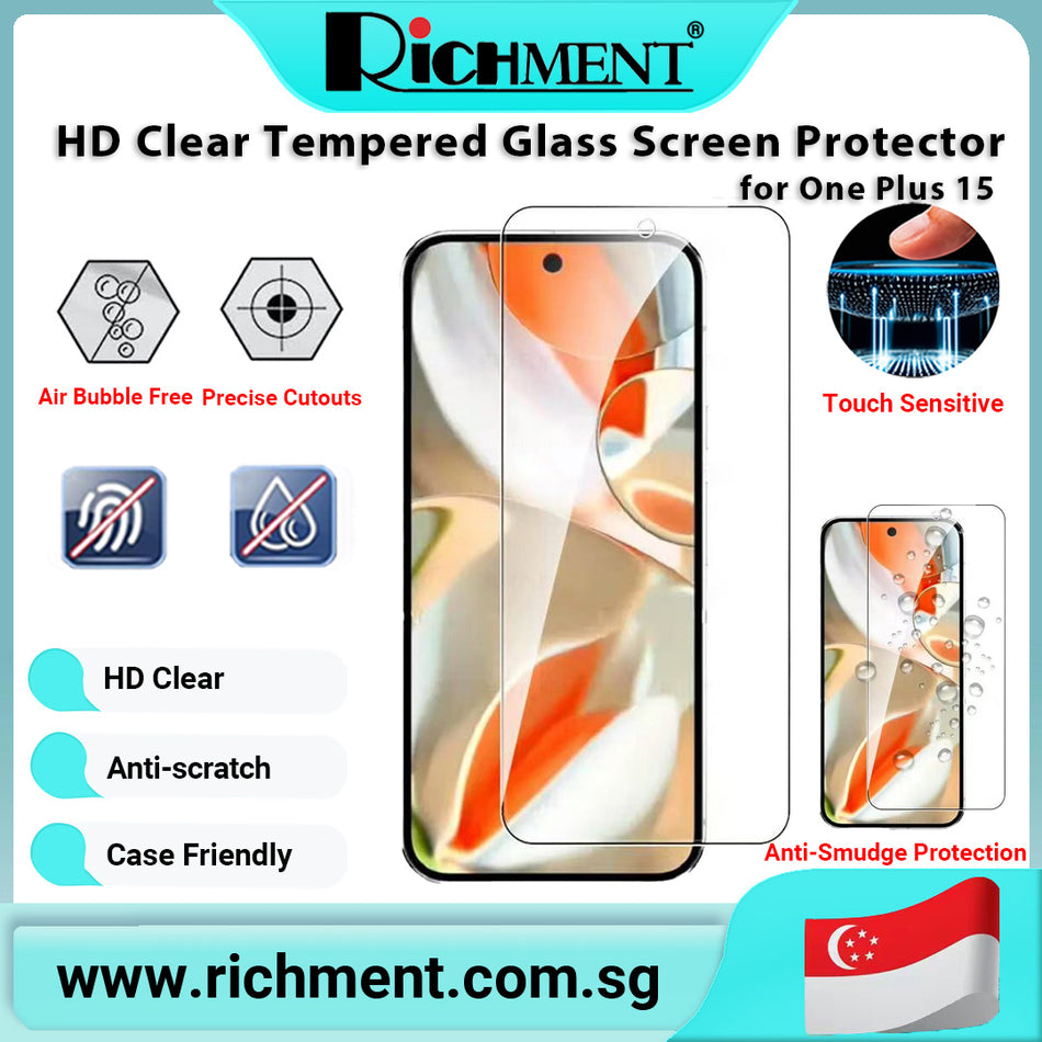 【✅SG Brand🔥】RICHMENT  HD Clear Tempered Glass Screen Protector - Shatterproof, 24-Hour Self-Healing, HD Clarity, Anti-Fingerprint, Full Coverage Design, Bubble-Free Installation for OnePlus 15