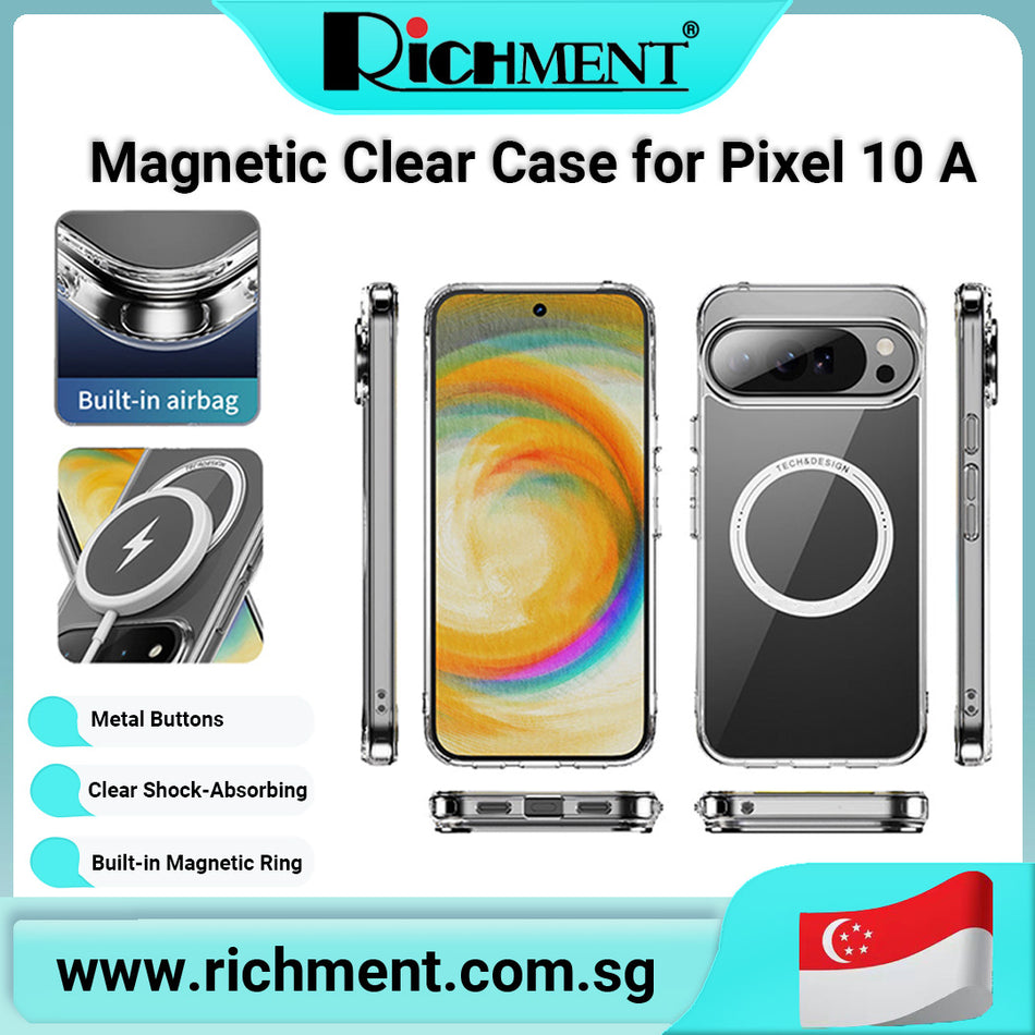 【✅SG Brand🔥】RICHMENT Magnetic Clear Case for Google Pixel 10A Transparent Shockproof Phone Cover with Built-in Magnetic Ring Wireless Charging Compatible Anti Drop Airbag Corners Metal Buttons Camera Protection Slim TPU PC Hybrid Case