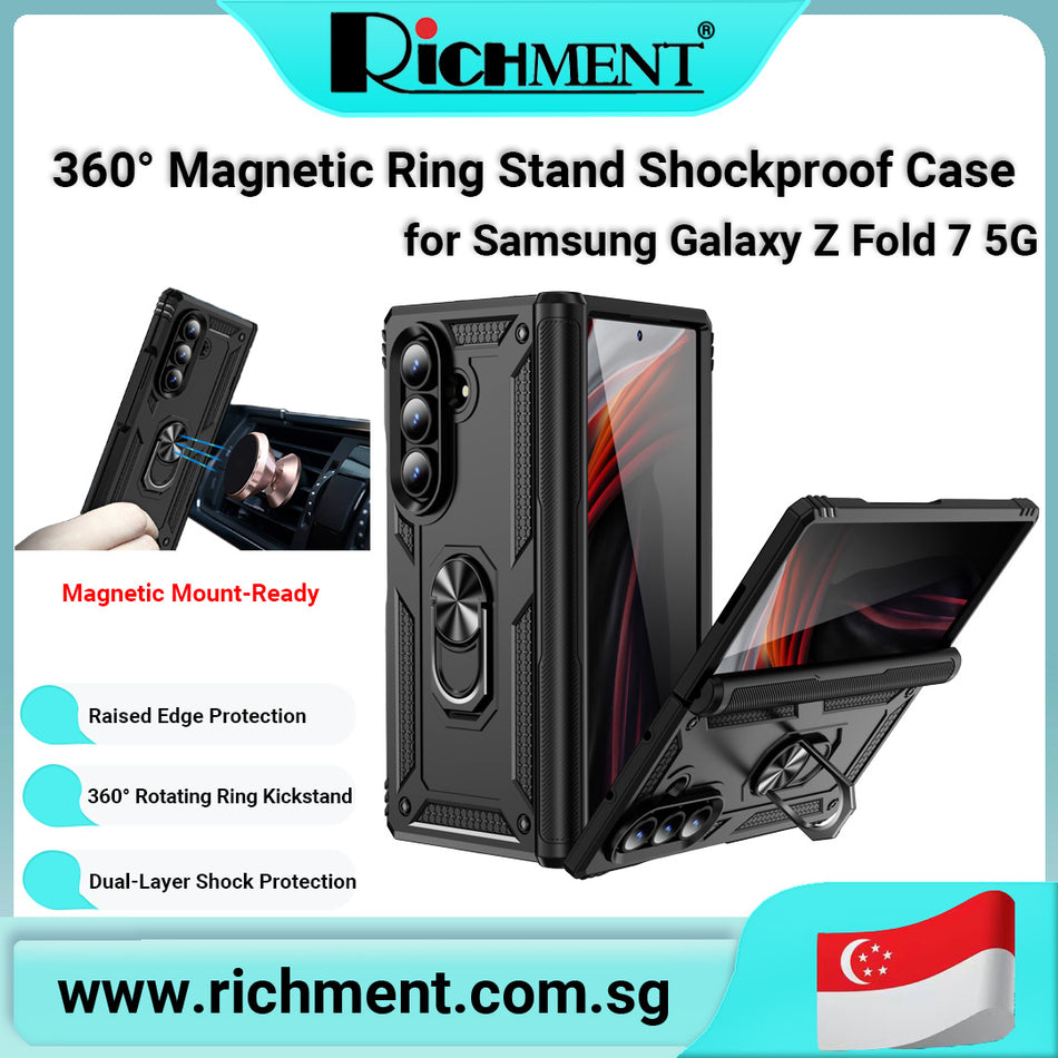 【✅SG Brand🔥】RICHMENT Samsung Galaxy Z Fold 7 Rugged Case – Shock‑Absorbing Dual‑Layer Protective Cover with Kickstand, Magnetic Ring Holder, Full‑Body Drop ProtectionDrop Defense