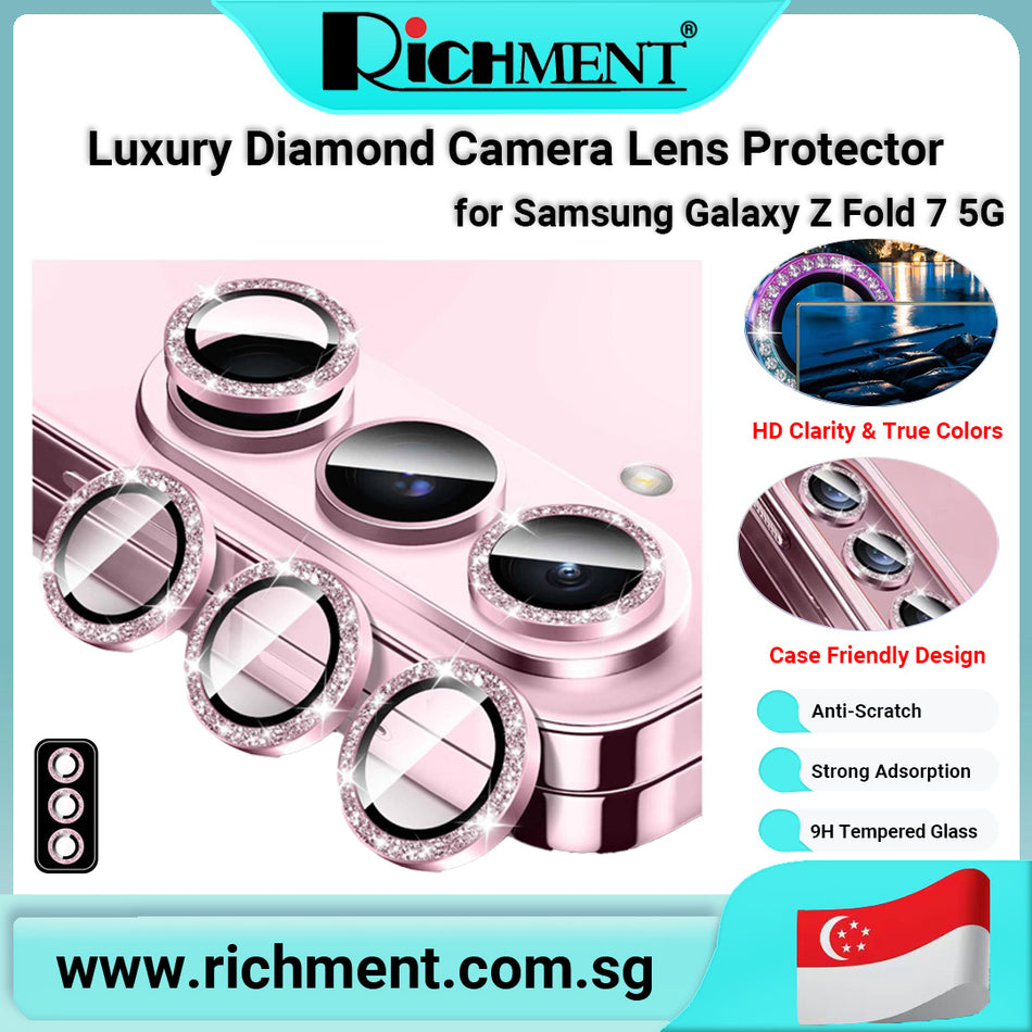 【✅SG Brand🔥】RICHMENT Diamond Camera Lens Protector for Samsung Galaxy Z Fold 7 5G – 9H Tempered Glass, Glitter Crystal Design, HD Clear, Anti-Scratch, Strong Adhesion, Case Friendly