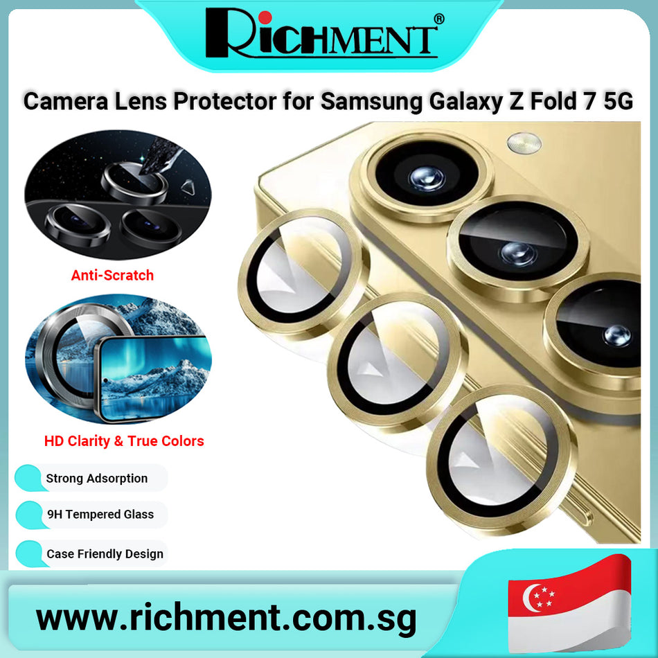 【✅SG Brand🔥】RICHMENT Metal CD Texture Camera Lens Protector for Samsung Galaxy Z Fold 7 5G – 9H Tempered Glass, Anti-Scratch, Waterproof, Anti-Fingerprint, Available in Black, Silver, Rose Pink, Blue, Gold, Colorful