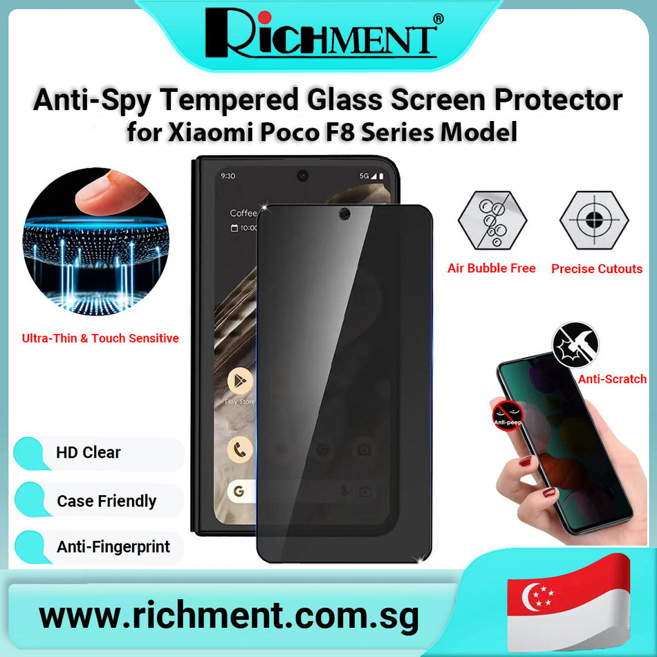 【✅SG Brand🔥】RICHMENT Anti-Peep Tempered Glass Screen Protector for Xiaomi Poco F8 Pro/F8 Ultra- Shatterproof, 24-Hour Self-Healing, HD Clarity, Anti-Fingerprint, Full Coverage Design, Bubble-Free Application