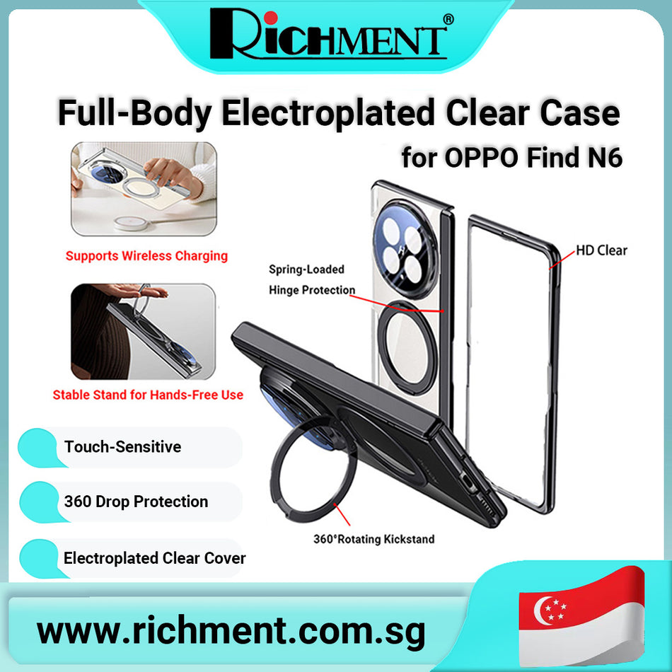 【✅SG Brand🔥】RICHMENT Magnetic Case with Built-in Tempered Glass for OPPO Find N6 HD Clear / Privacy Anti Spy Screen Protector 360° Rotating Stand Shockproof Full Body Hinge Protection Wireless Charging Compatible Cover