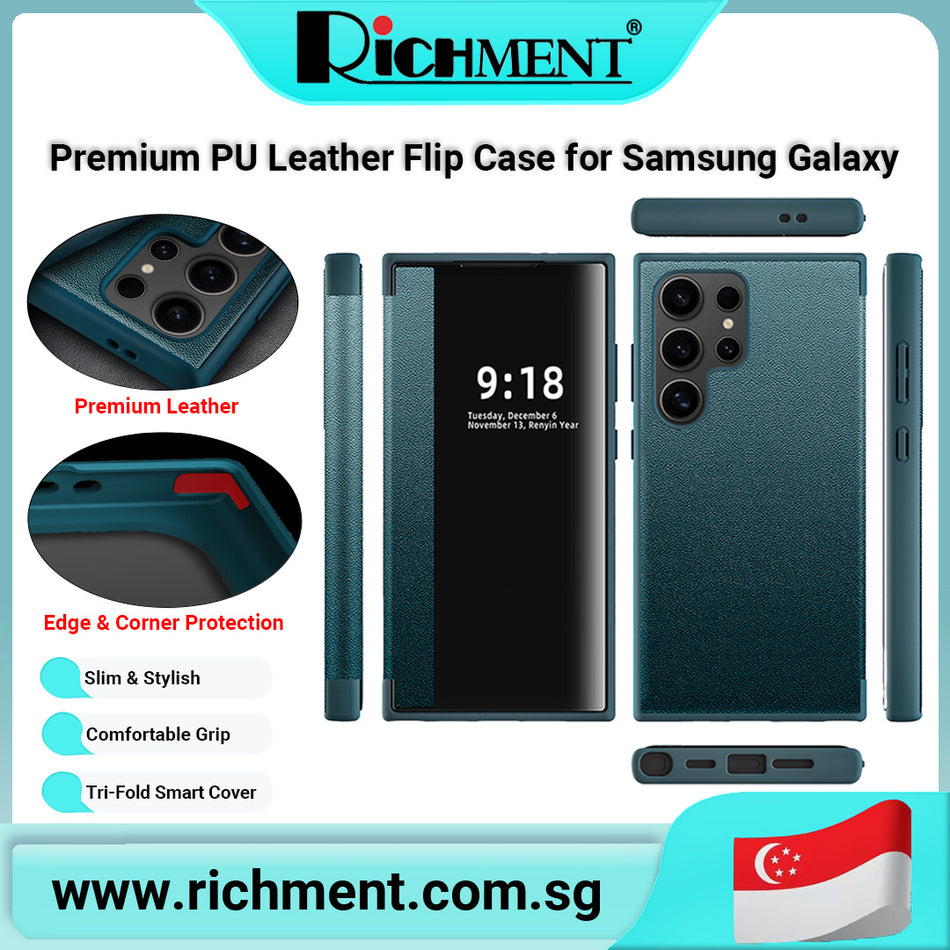 【✅SG Brand🔥】RICHMENT PU Leather Flip Case for Samsung Galaxy S25 / S24 / S23 / S22 Series (Ultra / Plus / 5G) – Classic Folio Book Cover with Magnetic Closure, Shockproof Protection & Precise Cutouts – Ideal for Professionals & Everyday Use