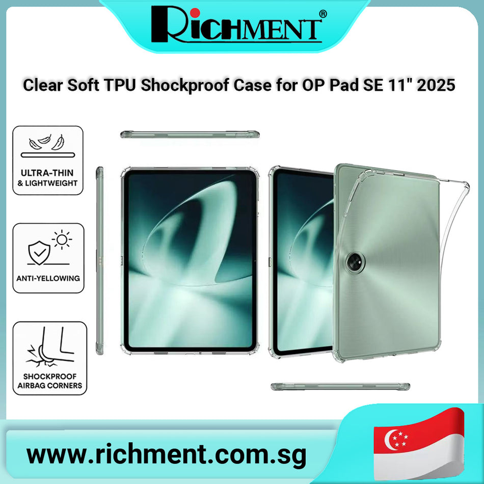 【✅SG Brand🔥】RICHMENT Clear Soft TPU Shockproof Airbag Case for OPPO Pad SE 11" 2025, Ultra-Thin Lightweight Protective Cover with Anti-Yellowing, Raised Screen Edges, Full Body Protection, Precise Cutouts, Scratch-Resistant and Drop-Resistant