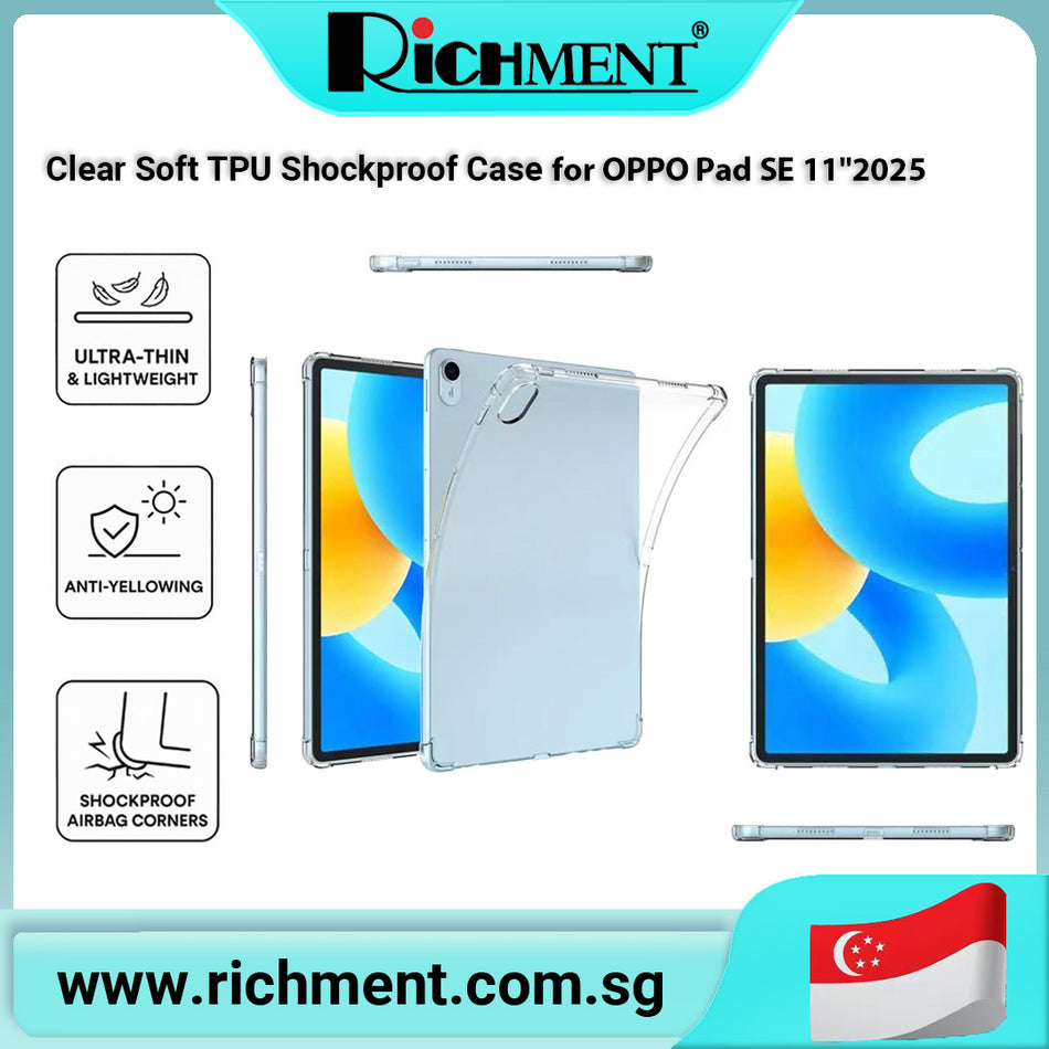 【✅SG Brand🔥】RICHMENT Clear TPU Shockproof Case for oppo MatePad SE 11 inch 2025 – Slim Transparent  Tablet Case Shockproof Airbag Corners, Raised Camera Protection, Ultra-Thin Lightweight Design – Protective Tablet Case