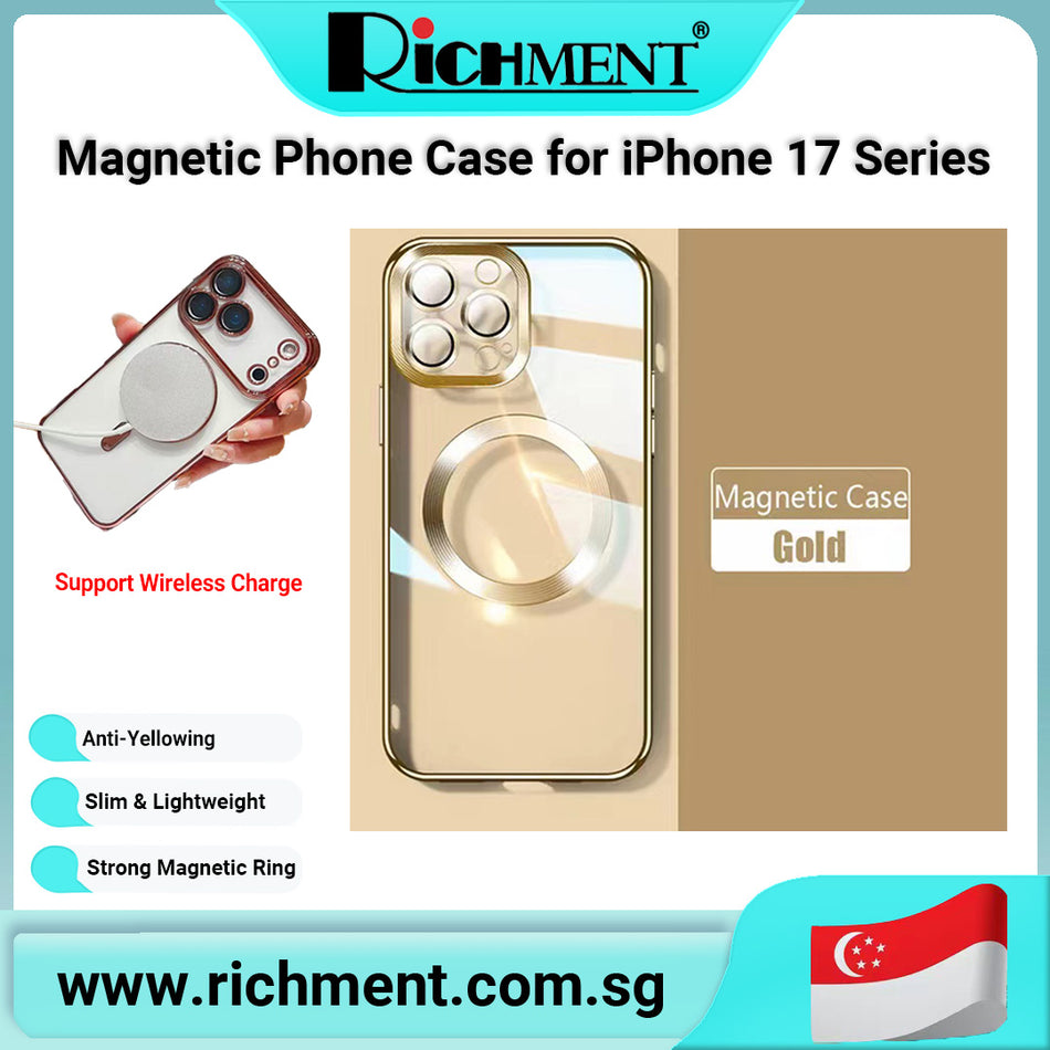 【✅SG Brand🔥】RICHMENT Crystal Clear Soft TPU Case with Full Camera Lens Protector for iPhone 17 / 17 Air / 17 Pro / 17 Pro Max – Shockproof Slim Magnetic Charging, Anti-Yellowing, Scratch Resistant & Slim Fit -  Ideal for Everyday iPhone Protection