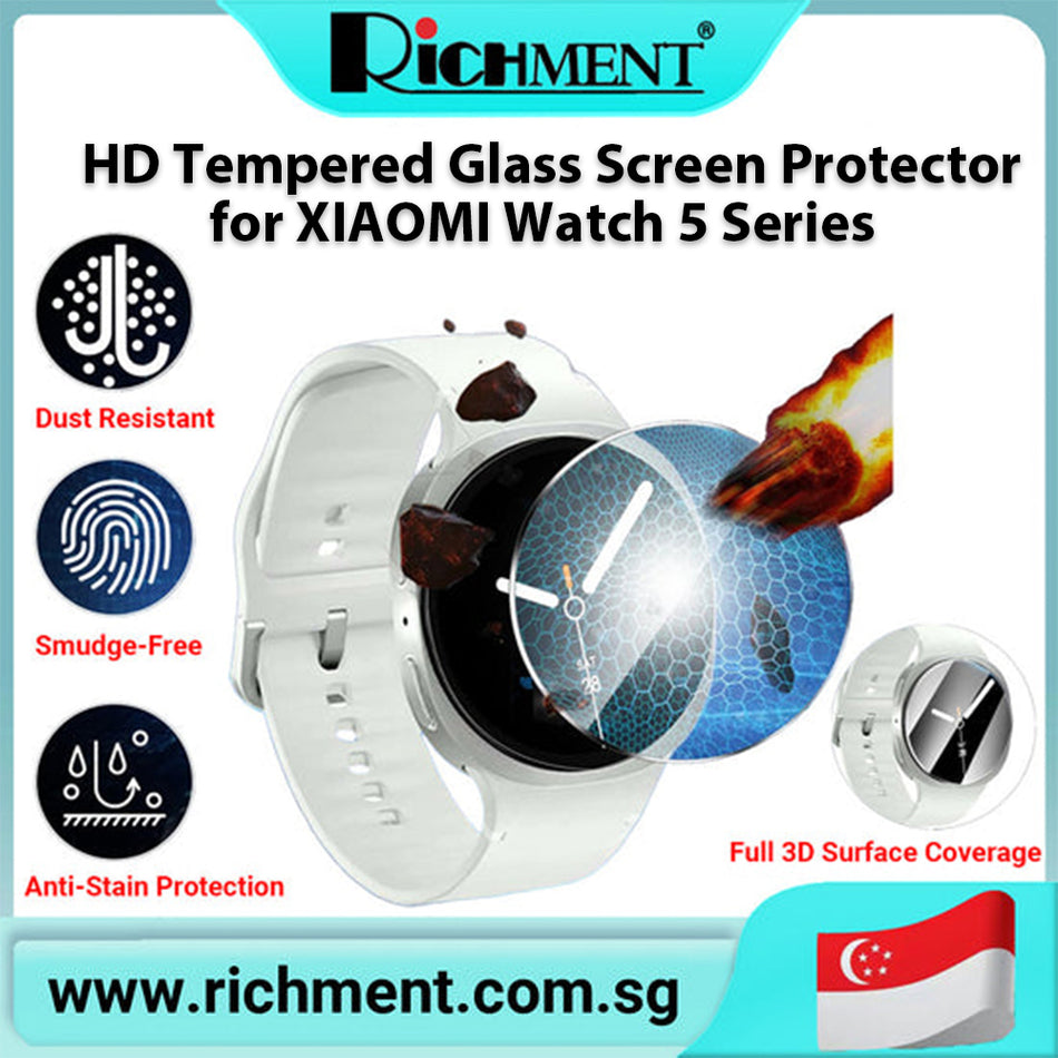 【✅SG Brand🔥】RICHMENT Tempered Glass Screen Protector for Xiaomi Watch 5 HD Clear Anti-Scratch Protective Film Full Coverage Bubble-Free Smartwatch Screen Guard