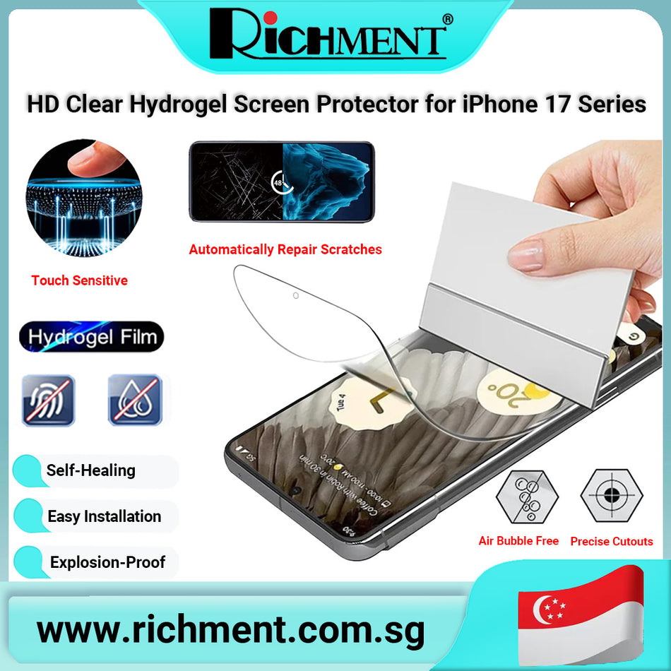 【✅SG Brand🔥】RICHMENT Hydrogel Screen Protector for iPhone 17 / 17 Air / 17 Pro / 17 Pro Max – Ultra-Thin Self-Healing Film, HD Clear & Matte Options, Anti-Fingerprint, Explosion-Proof, Bubble-Free, Full Coverage, Face ID & Touch Sensitive