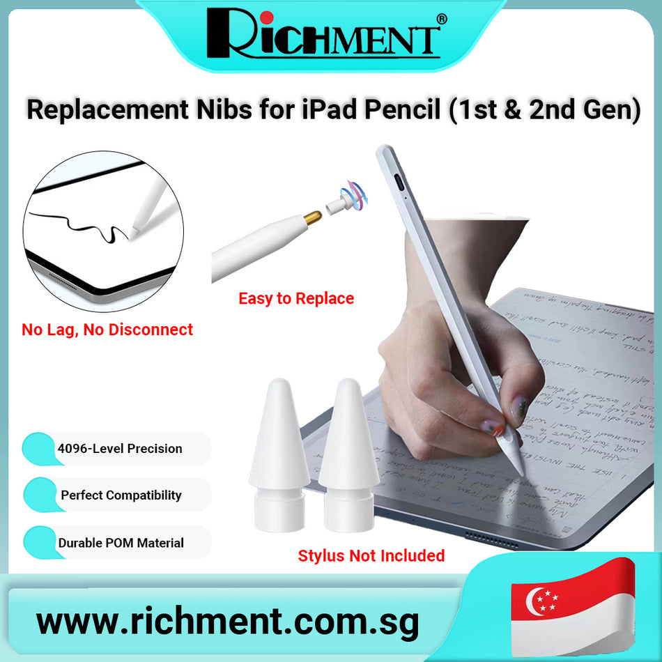 【✅SG Brand🔥】RICHMENT Stylus Pencil Replacement Tips for iPad 1st & 2nd Gen – High Precision Replacement Nibs for iPad Pro/Air Stylus, Pressure Sensitive & Smooth Writing & Drawing,Easy Twist-On Installation