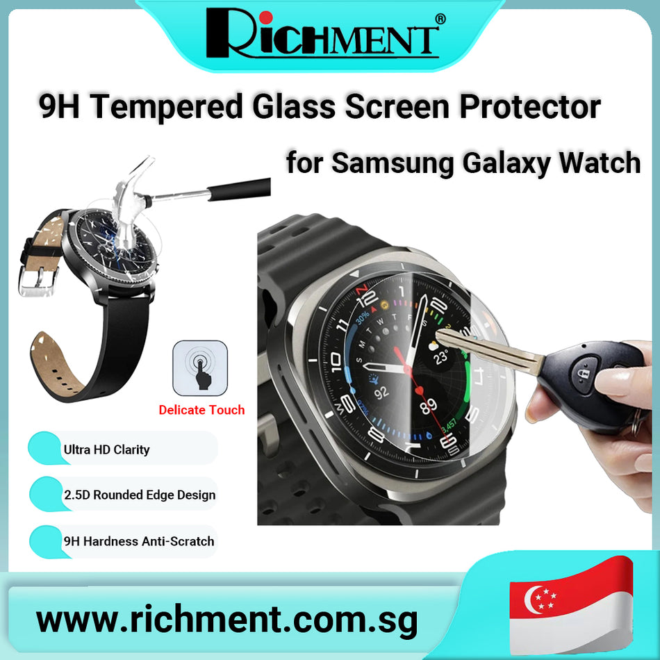 【✅SG Brand🔥】RICHMENT 9H Tempered Glass Screen Protector for Samsung Galaxy Watch 3/4/5/6/7/Ultra Series – 2.5D Arc Edge, Anti-Scratch, HD Clarity  |🎁 Perfect Gift for Birthday & Christmas