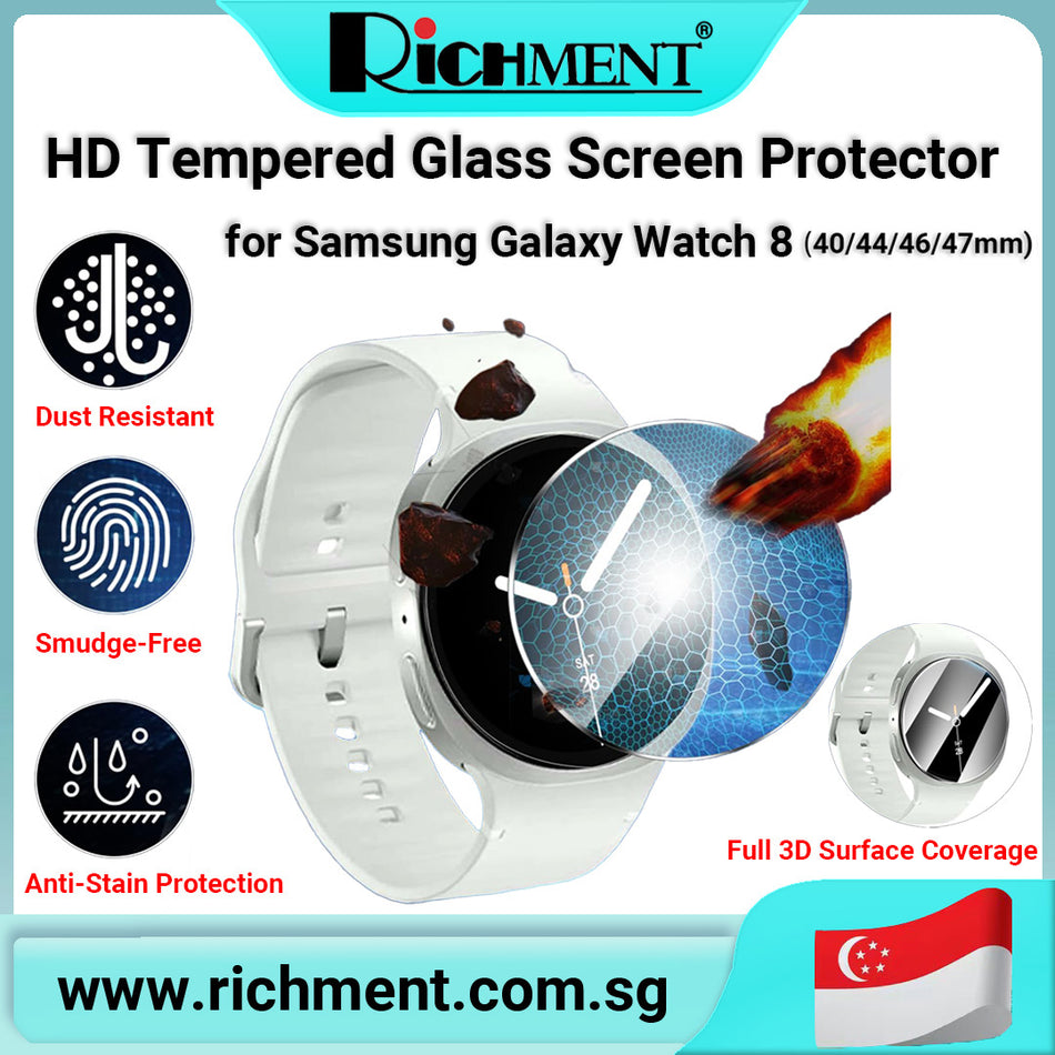 【✅SG Brand🔥】RICHMENT HD Tempered Glass Screen Protector for Samsung Galaxy Watch 8 (40mm / 44mm ) & Watch 8 Classic 46mm & Watch 8 ULTRA 2025  47MM – 9H Hardness, Ultra-Thin, Full Coverage, Anti-Scratch, Touch Sensitive Film