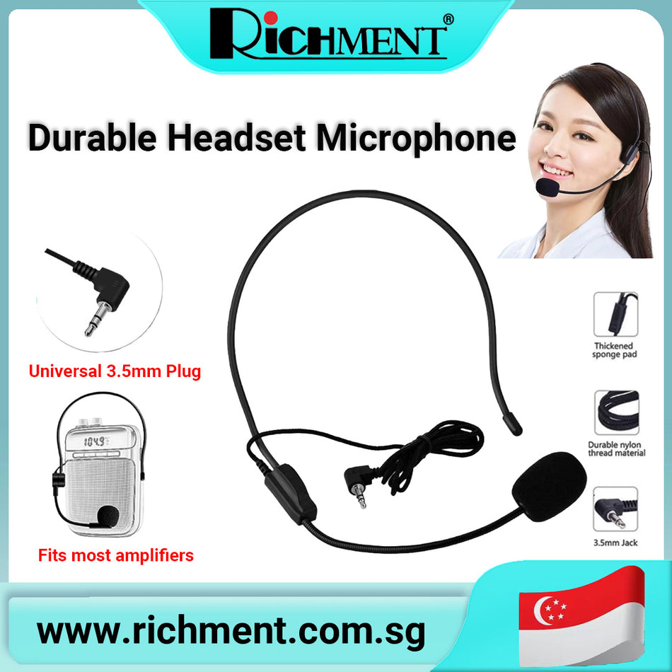 【✅SG Brand🔥】RICHMENT Headset Microphone 3.5mm Wired Head-Worn Mic with Noise Cancelling 🎧 | Clear Audio for Teaching, Broadcasting, Stage & Tour Guide |🎁 Perfect Gift for Birthday & Christmas