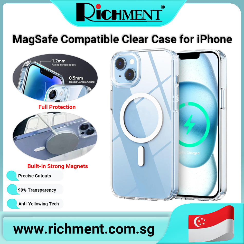 【✅SG Brand🔥】RICHMENT Transparent Magnetic Case for iPhone 15 / 15 Pro / 15 Pro Max / 16 / 16 Pro / 16 Pro Max – Compatible with Magnetic Charging, Anti-Yellowing, Slim Fit, Shockproof & Scratch Resistant - A Clear & Functional Gift for iPhone Fans