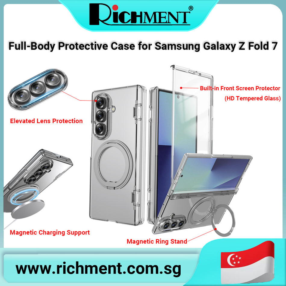 【✅SG Brand🔥】Full Body Protective Case for Samsung Galaxy Z Fold 7– 360° Rotating Magnetic Ring Stand, Wireless Charging Compatible, Shockproof Anti-Scratch Transparent Cover, Strong Magnetic Adsorption, All-Inclusive Protection for Z Fold 7