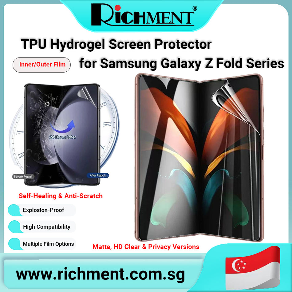 【✅SG Brand🔥】RICHMENT TPU Hydrogel Folding Screen Protector for Samsung Galaxy Z Fold 3/Z Fold4/Z Fold5/Z Fold6/Z Fold7 – Clear, Matte, Privacy | Self-Healing Inner/Outer Film | Flexible, Bubble-Free, Anti-Spy, Matte Anti-Glare, Full Coverage Screen Guard