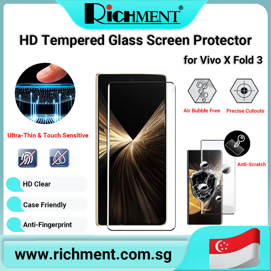 【✅SG Brand🔥】RICHMENT Tempered Glass Screen Protector for Vivo X Fold 3 – 9H Hardness, HD Clear, Anti-Fingerprint, Full Coverage, Anti-Scratch, Case Friendly, Bubble-Free