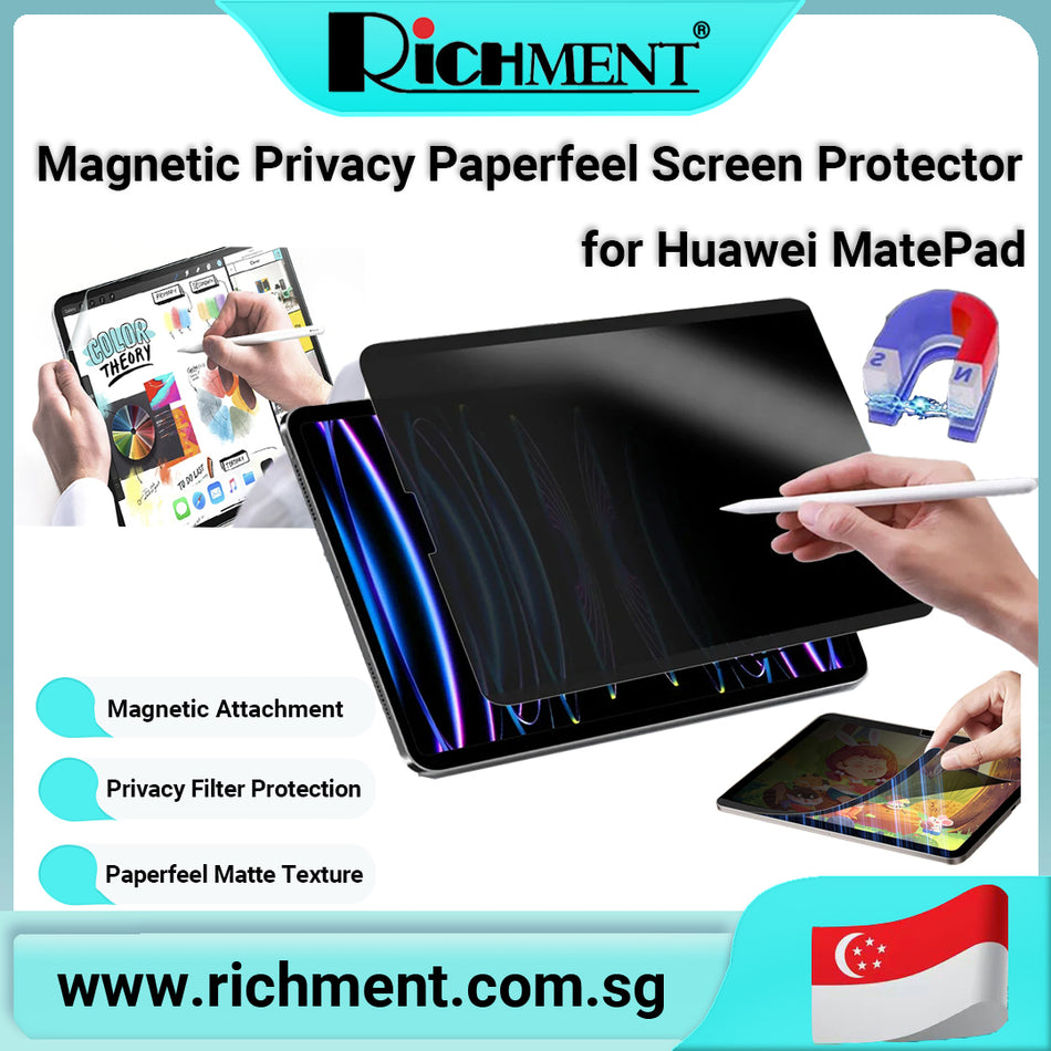 【✅SG Brand🔥】RICHMENT Magnetic Privacy Paperfeel Screen Protector for Huawei MatePad Pro 13.2” / 12.2” / MatePad Air 12” | Anti-Glare, Anti-Fingerprint, Matte Writing Film