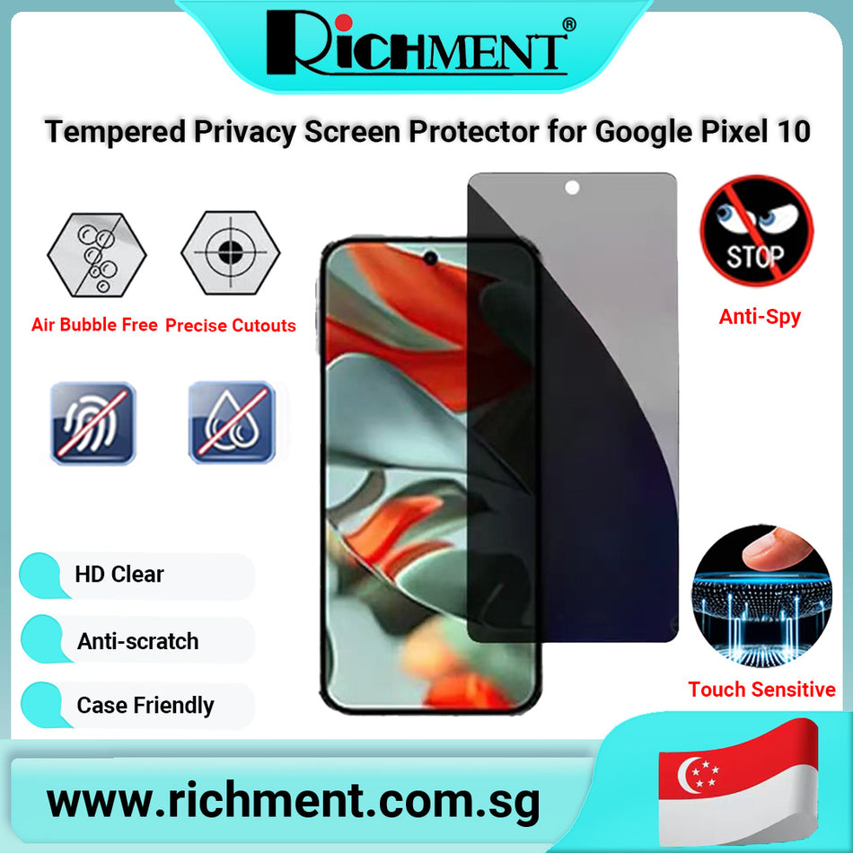 【✅SG Brand🔥】RICHMENT Tempered Privacy Screen Protector for Google Pixel 10 / 10 Pro / 10 Pro XL – 9H Hardness, Anti-Spy, HD Clear, Anti-Scratch, Waterproof, Oleophobic Coating, Case Friendly, Bubble-Free, High Touch Sensitivity