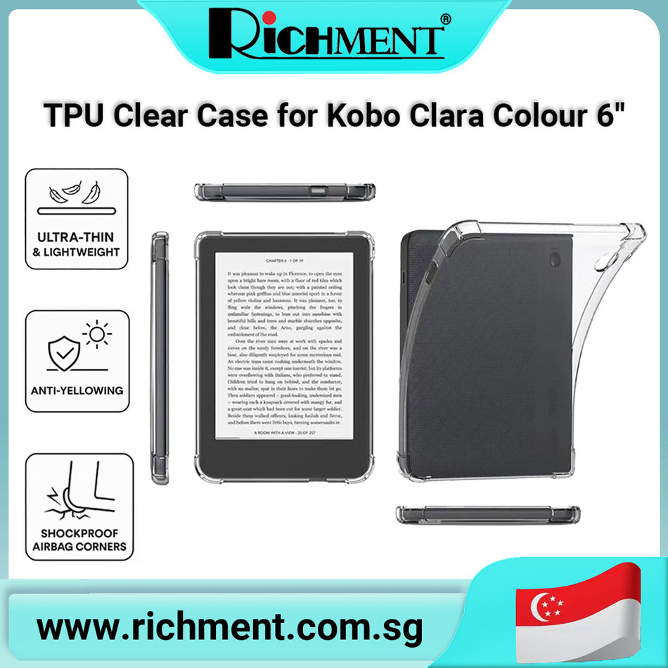 【✅SG Brand🔥】RICHMENT  Transparent TPU Clear Case for Kobo Clara Colour 6''  – Lightweight Shockproof Silicone Cover with Corner Airbag Protection & Precise Cutouts - A Great Gift for eReader Lovers