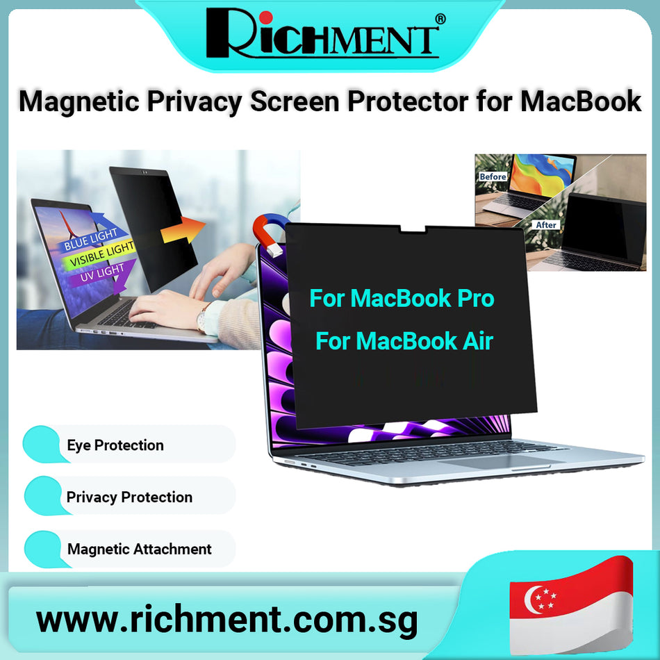 【✅SG Brand🔥】RICHMENT Magnetic Matte Screen Protector for MacBook Pro M4 16"/14", MacBook Air M3 15"/13" – Privacy, Eye Protection & Easy Installation
