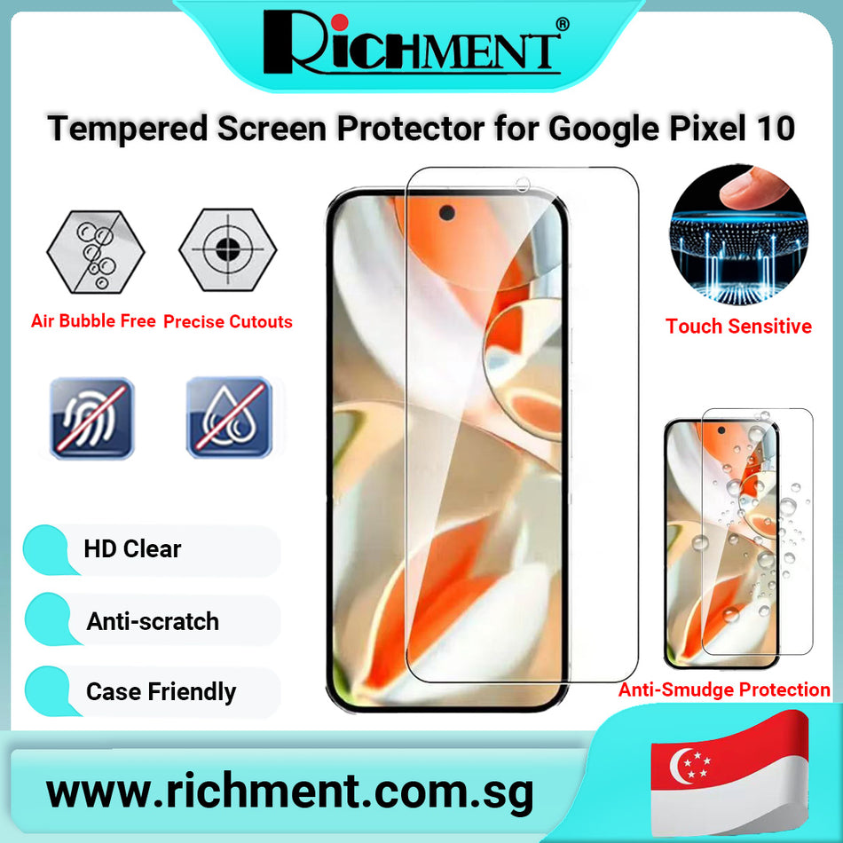 【✅SG Brand🔥】RICHMENT Tempered Glass Screen Protector for Google Pixel 10 / 10 Pro / 10 Pro XL – Full Coverage 9H Hardness, HD Clear, Anti-Scratch, Anti-Fingerprint, Explosion Proof, Bubble-Free, Case Friendly