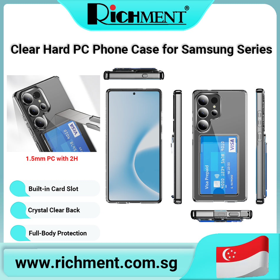 【✅SG Brand🔥】RICHMENT Clear Hard PC Phone Case for Samsung galaxy S25/S24/S23/S22 Series with Card Holder | Shockproof TPU + Hard PC | Crystal Transparent Cover