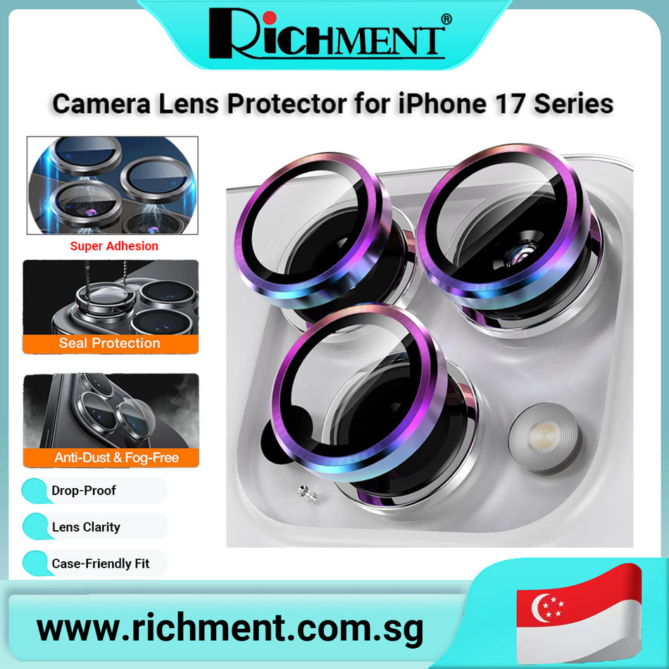 【✅SG Brand🔥】RICHMENT Camera Lens Protector for iPhone 17 / 17 Plus / 17 Pro / 17 Pro Max– 9H Tempered Glass with Aluminum Alloy Ring, HD Clarity, Anti-Scratch, Anti-Fingerprint, Case Friendly, Easy to Install – A Great Gift for iPhone Users