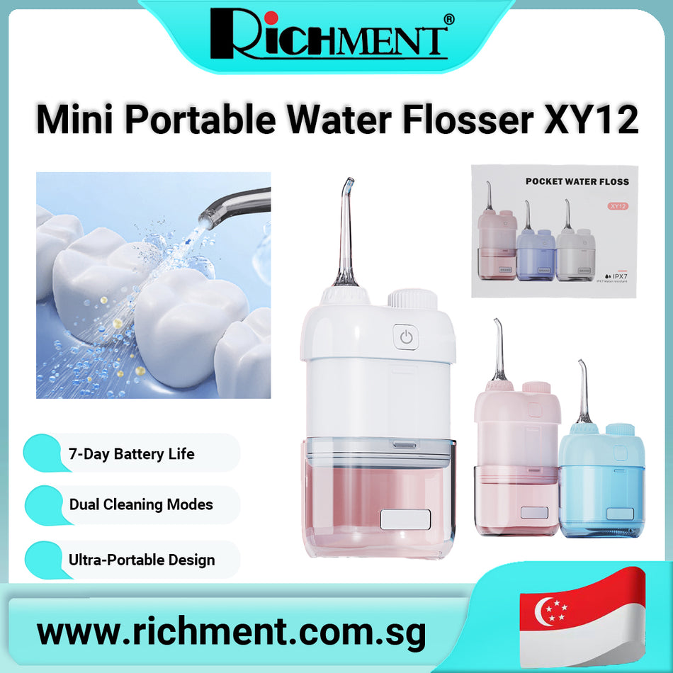 【✅SG Brand🔥】RICHMENT 💧 XY12 Pocket Water Flosser with 2 Modes & 80ML Telescopic Tank | 140 PSI Pulse Jet + IPX7 Waterproof + 7-Day Battery | Ultra-Compact Oral Irrigator for Travel & Daily Care | 🎁 Perfect Gift for Fresh Smiles On the Go