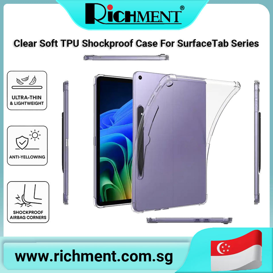 【✅SG Brand🔥】RICHMENT Clear Soft TPU Shockproof Airbag Case for Microsoft Surface Pro 12, 12" / Pro 8,9,10,11, 13" / Pro 4,5,6,7, 12.3",   Soft TPU Back Cover, Thin Cover, Airbag Protection, Case Transparent