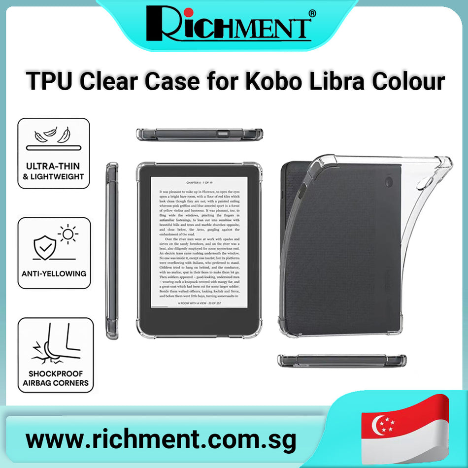 【✅SG Brand🔥】RICHMENT  Transparent TPU Clear Case for Kobo Libra Colour 7.0" – Lightweight Shockproof Silicone Cover with Corner Airbag Protection & Precise Cutouts - A Great Gift for eReader Lovers