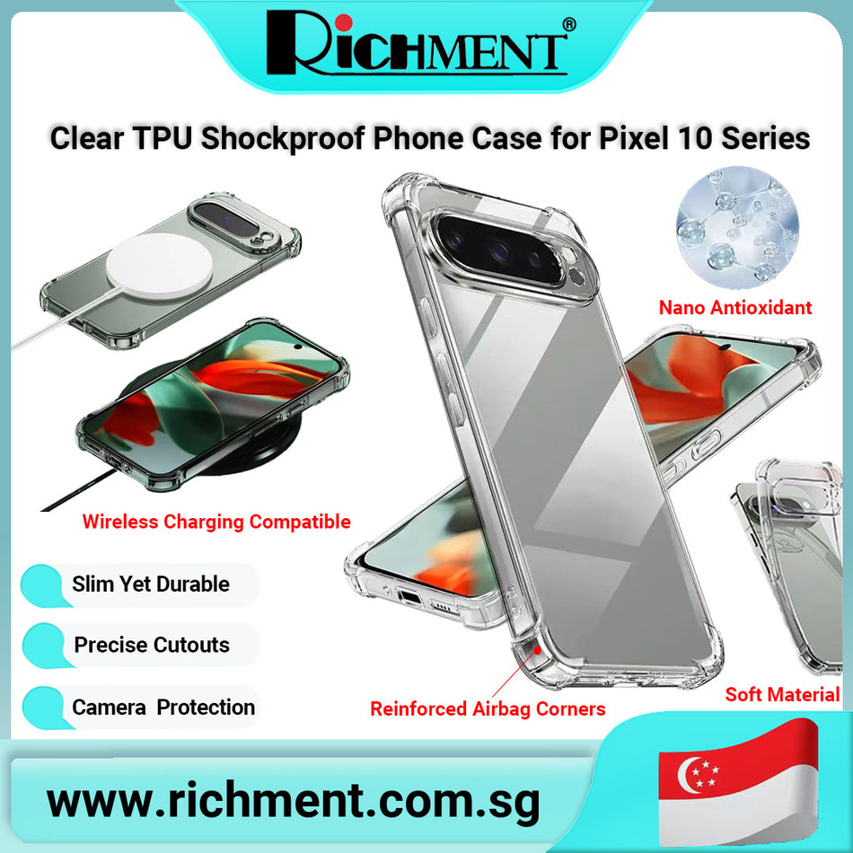 【✅SG Brand🔥】RICHMENT Soft Clear Airbag Case for Google Pixel 10 / 10 Pro / 10 Pro XL – Military-Grade Drop Protection, Anti-Yellow TPU , Raised Camera & Screen Edges, Scratch Resistant,Shockproof Cover, Wireless Charging Compatible