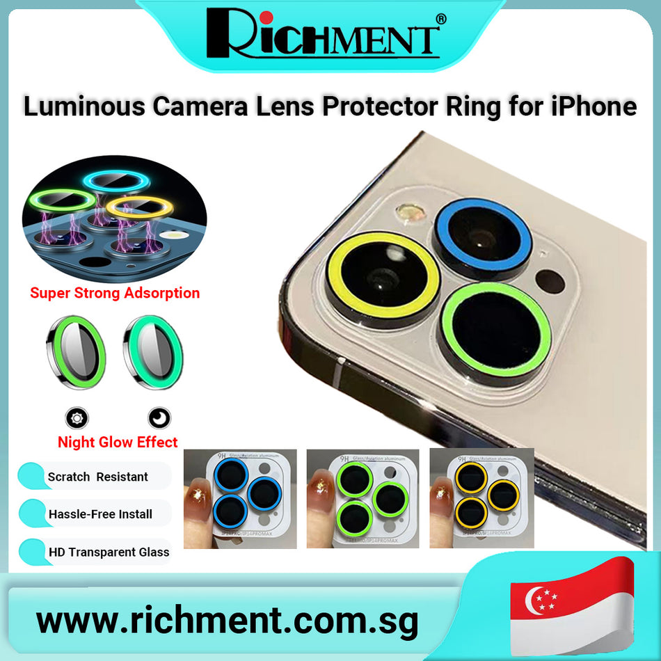 【✅SG Brand🔥】RICHMENT Luminous Camera Lens Protector Ring for iPhone 17 / 17 Plus / 17 Pro / 17 Pro Max – Glow-in-the-Dark Metal Ring with HD Tempered Glass, Scratch Resistant, Nighttime Visibility  –  A Unique Gift for iPhone Fans