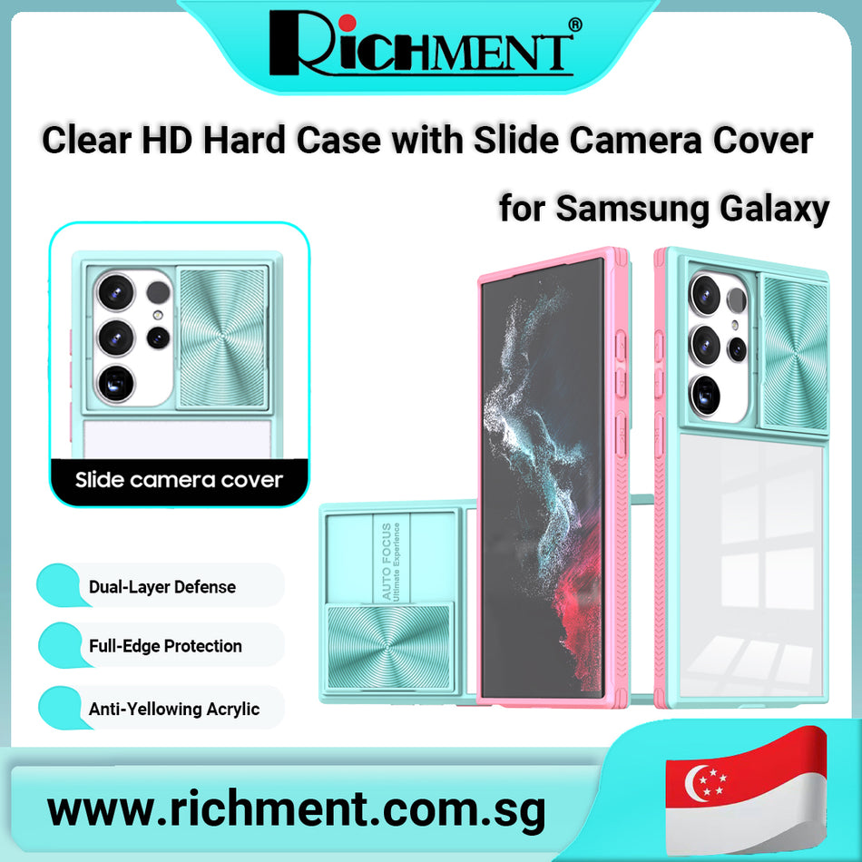 【✅SG Brand🔥】RICHMENT Slide Camera Cover Phone Case for Samsung Galaxy S22 Ultra & S23 Ultra – HD Acrylic + Soft TPU + PC, Full Protection, Anti-Yellowing, Lens Shield