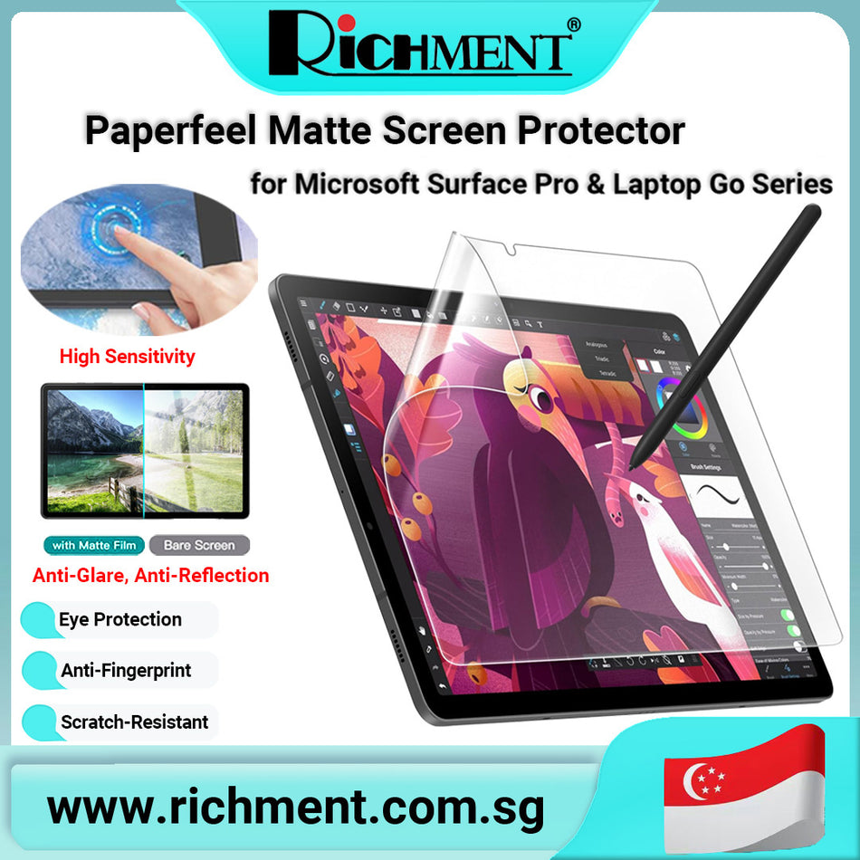 【✅SG Brand🔥】RICHMENT Paperfeel Matte Screen Protector for Microsoft Surface Pro & Laptop Go Series - Full Model Compatibility – Anti-Glare, No-Slip Texture, Scratch Resistant, Eye Protection, Easy Installation