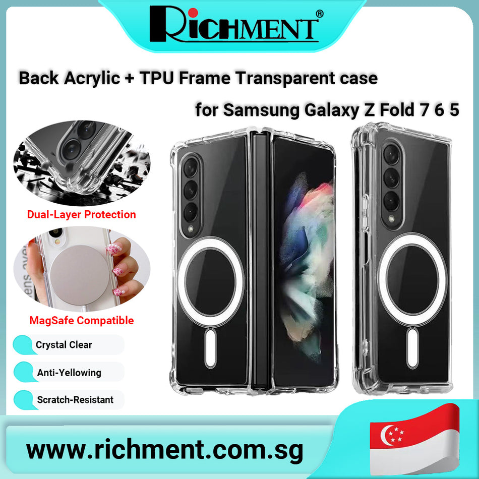 【✅SG Brand🔥】RICHMENT Magnetic Clear Case for Samsung Galaxy Z Fold 7 / Z Fold 6 / Z Fold 5 – Slim Shockproof Cover with Wireless Charging Support, Anti-Yellowing, Hinge Protection & Easy Snap-On Design – Perfect for Galaxy Fold Enthusiasts