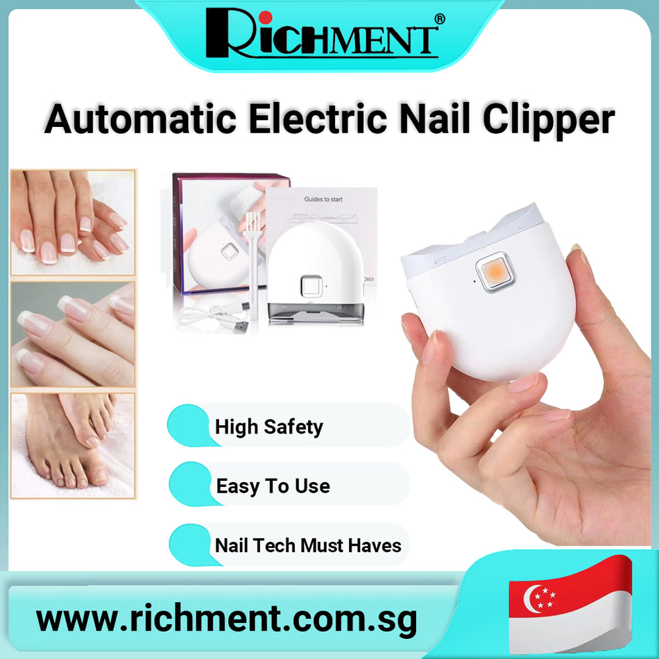 【✅SG Brand🔥】RICHMENT Automatic Electric Nail Clipper with LED Light & 2 Speeds with Nail Scraps Storage, USB Rechargeable Safety Fingernail Trimmer for Baby, Children, Kids, Adult, Seniors and Caregivers