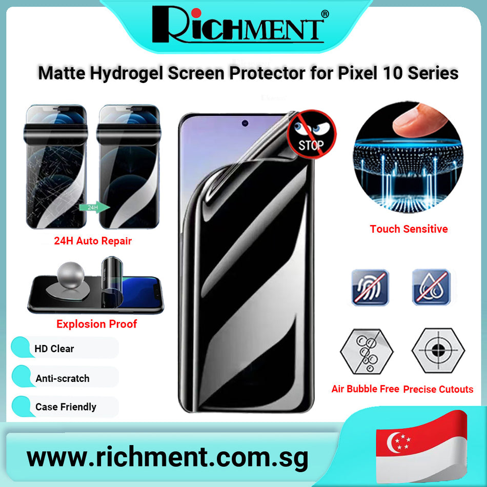 【✅SG Brand🔥】RICHMENT Hydrogel Screen Protector for Google Pixel 10 / Pixel 10 Pro / Pixel 10 Pro XL – Matte Anti-Glare & Anti-Spy Privacy Options, Explosion-Proof, 24H Self-Healing, HD Clear, Anti-Fingerprint, Full Coverage, Case Friendly, Bubble-Free
