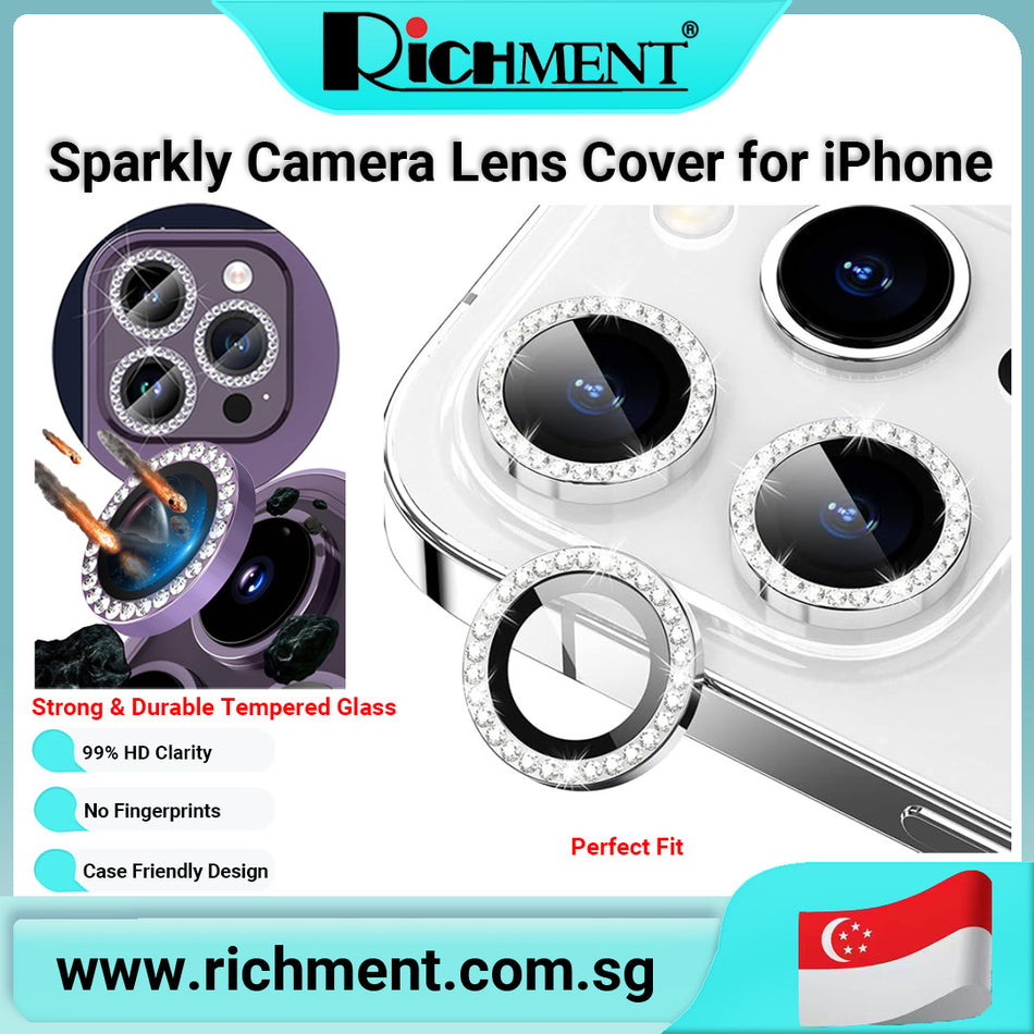 【✅SG Brand🔥】RICHMENT Bling Camera Lens Protector for iPhone 17 / 17 Plus / 17 Pro / 17 Pro Max – Diamond-Cut Tempered Glass Ring Cover, HD Clear, Anti-Scratch, Case Friendly, Easy to Install – A Perfect Gift for iPhone Lovers