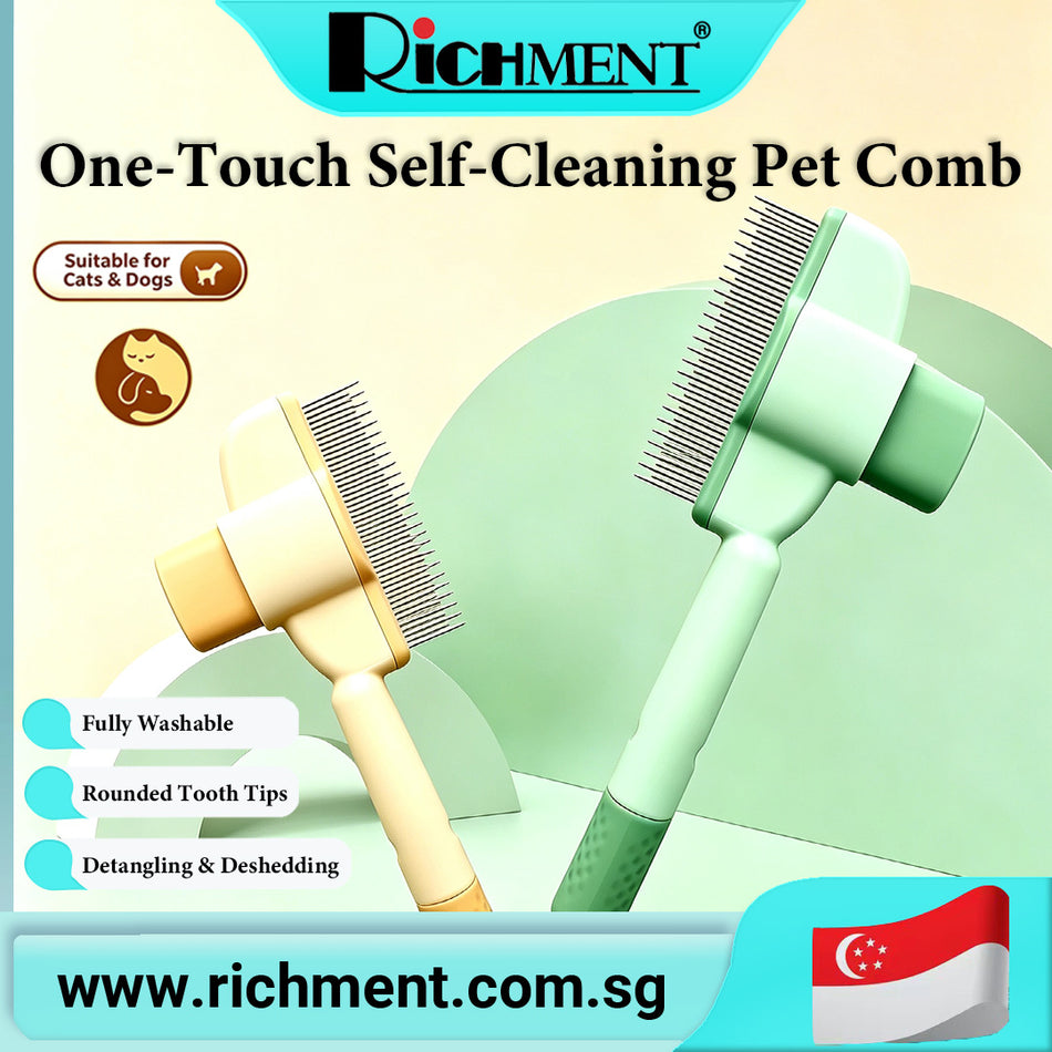 【✅SG Brand🔥】RICHMENT Dog and Cat Comb: The Ultimate Tool for Detangling and Removing Loose Hair – Self-Cleaning Pet Comb Pet supplies