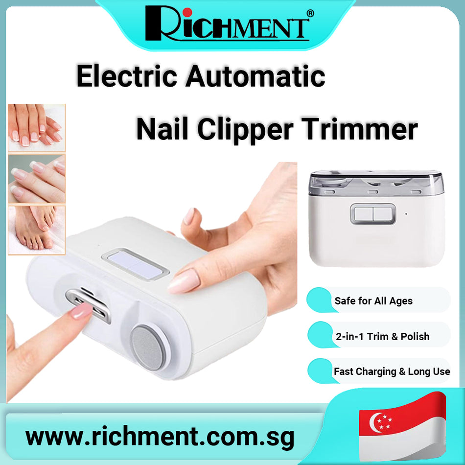 【✅SG Brand🔥】RICHMENT Electric Automatic Nail Clipper Trimmer - 2-in-1 Rechargeable Fingernail Grinder Cutter for Baby Adults Seniors - Heavy Duty Manicure Polisher with Safety LED for Trimming & Polishing Nails