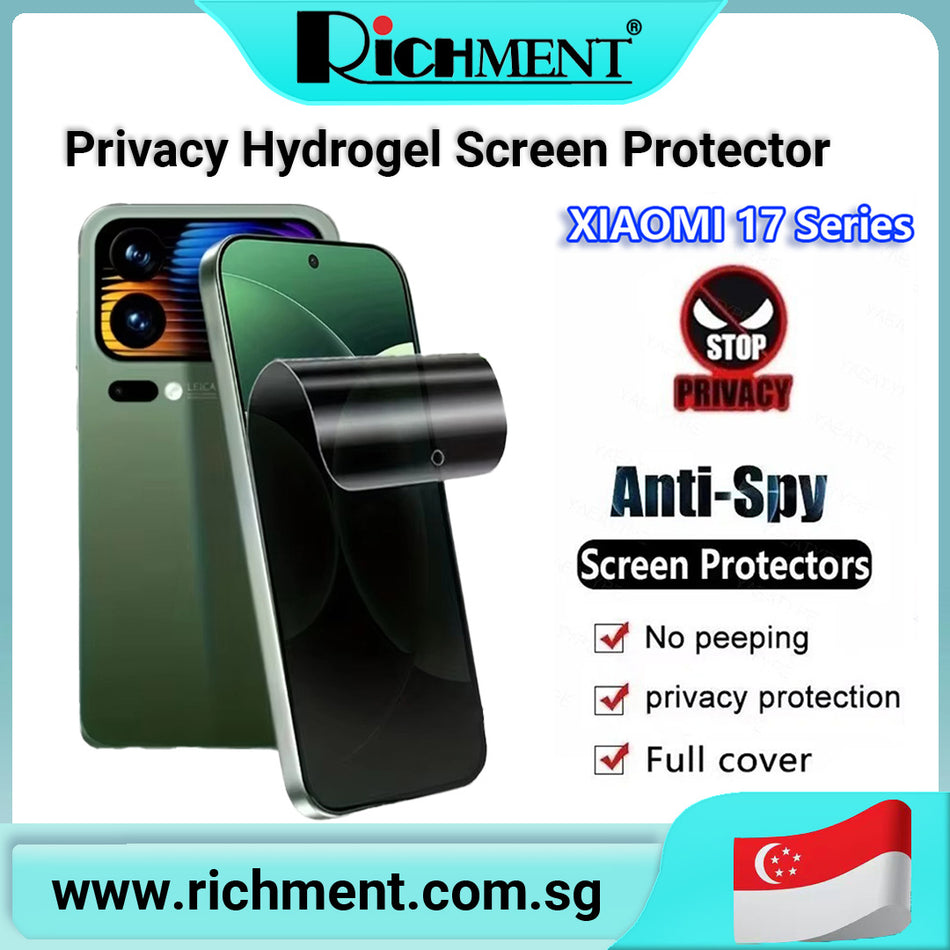 【✅SG Brand🔥】RICHMENT  Full Coverage Anti-Spy Hydrogel Film Soft TPU Screen Protector with Privacy Hydrogel Film, Nano Self-Healing Anti-Fingerprint Waterproof Bubble-Free Case Friendly for XIAOMI 17/17 Pro/17 Pro Max/17 Ultra