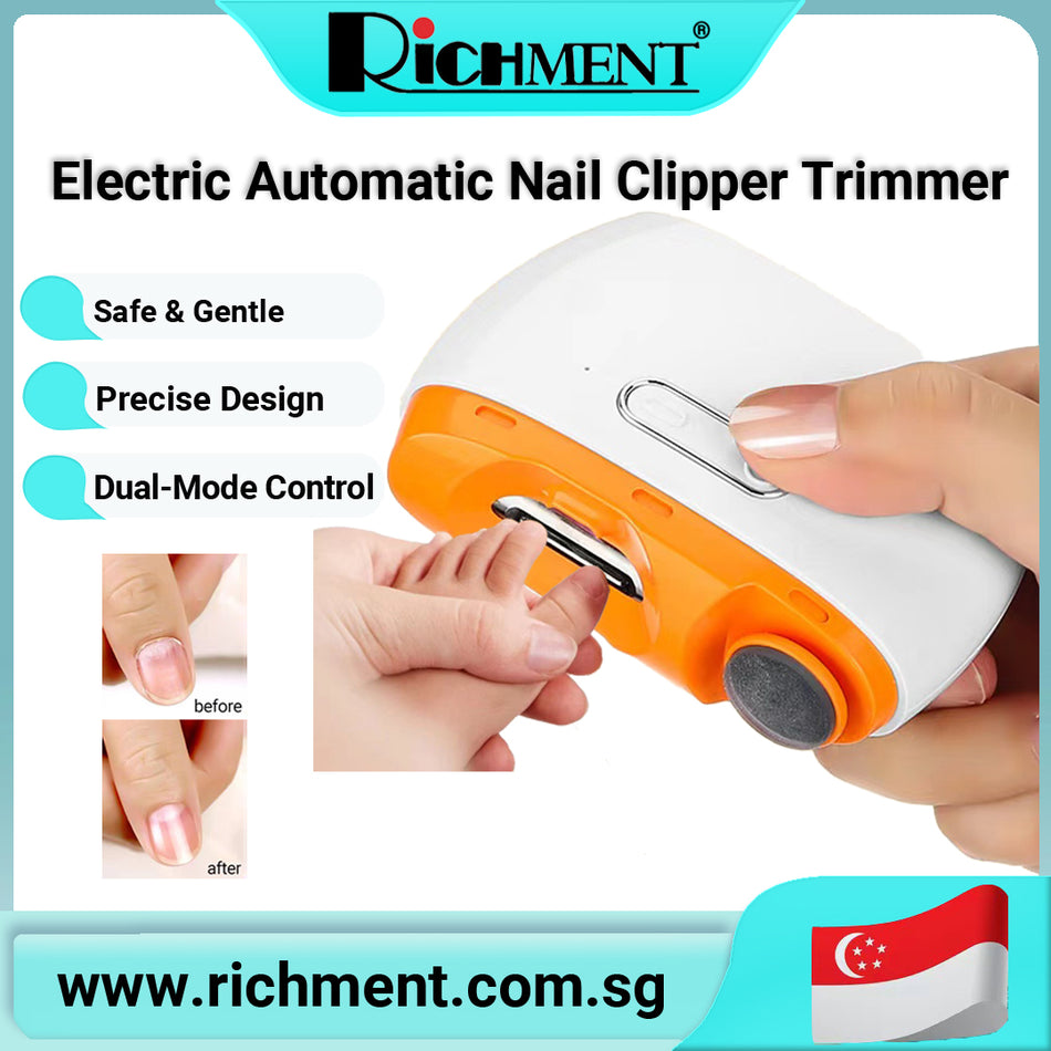 【✅SG Brand🔥】RICHMENT Electric Automatic Nail Clipper Trimmer - 3 in 1 Rechargeable Fingernail File Grinder Cutter for Baby Adults Seniors - Multifunctional Manicure Polisher with LED for Trimming Polishing Nails