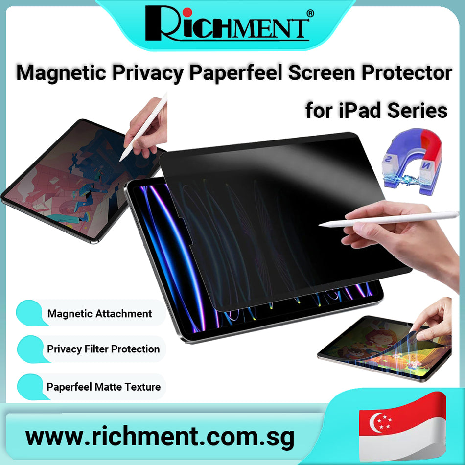 【✅SG Brand🔥】RICHMENT Magnetic Privacy Matte Screen Protector for iPad Series – Compatible with iPad Pro/Air/Mini Models (2024/2023/2022/2018–2025)