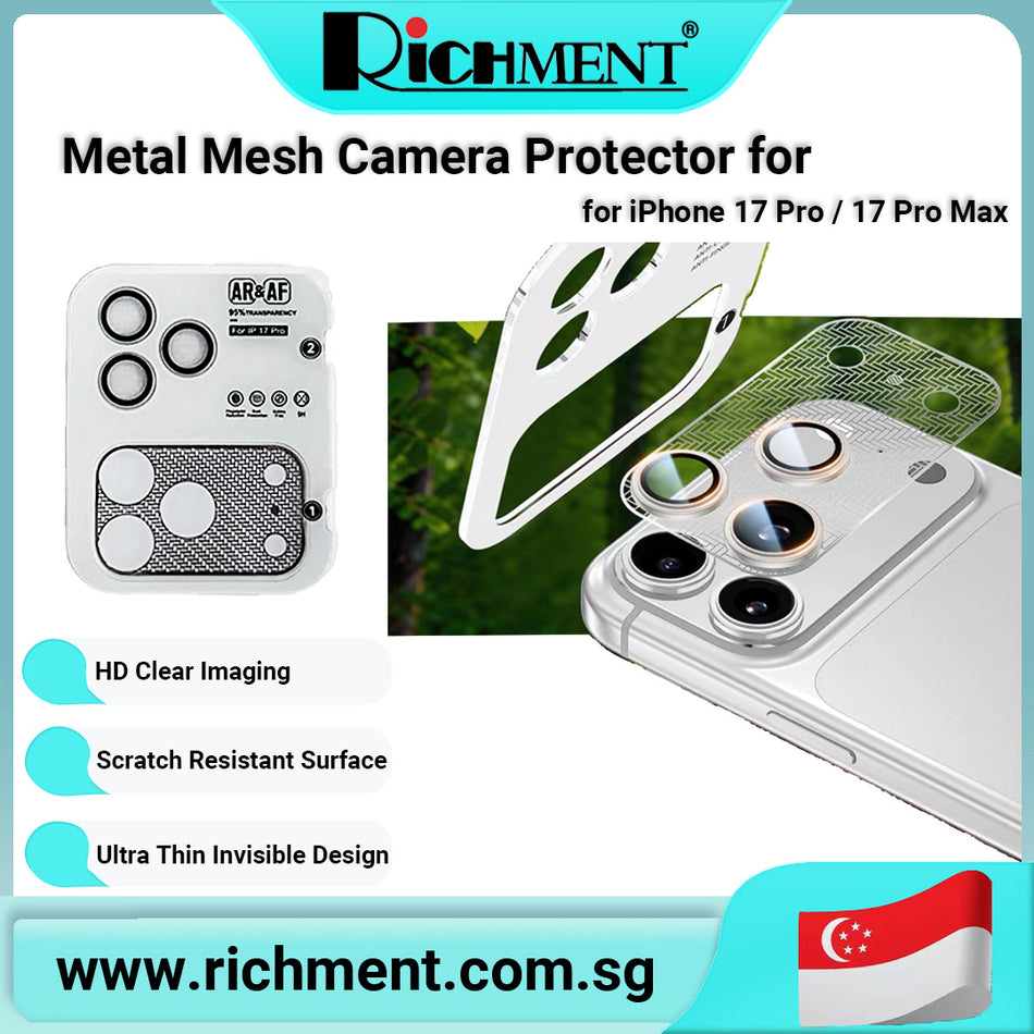 【✅SG Brand🔥】RICHMENT Metal Mesh Camera Lens Protector for iPhone 17 Pro / 17 Pro Max, Ultra Thin Full Coverage Integrated Anti Dust Heat Dissipation HD Clear Scratch Resistant Lens Protection Film