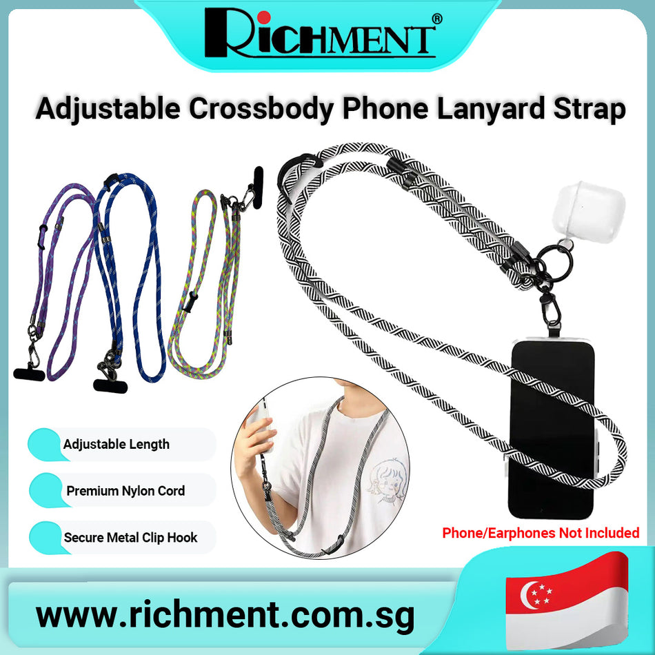 【✅SG Brand🔥】RICHMENT Adjustable Crossbody Phone Lanyard Strap | Universal Detachable Neck Rope with Clip Hook – Durable Nylon Cord for Case with Lanyard Hole, Hands-Free, Lightweight for Work, Travel, Outdoor Use